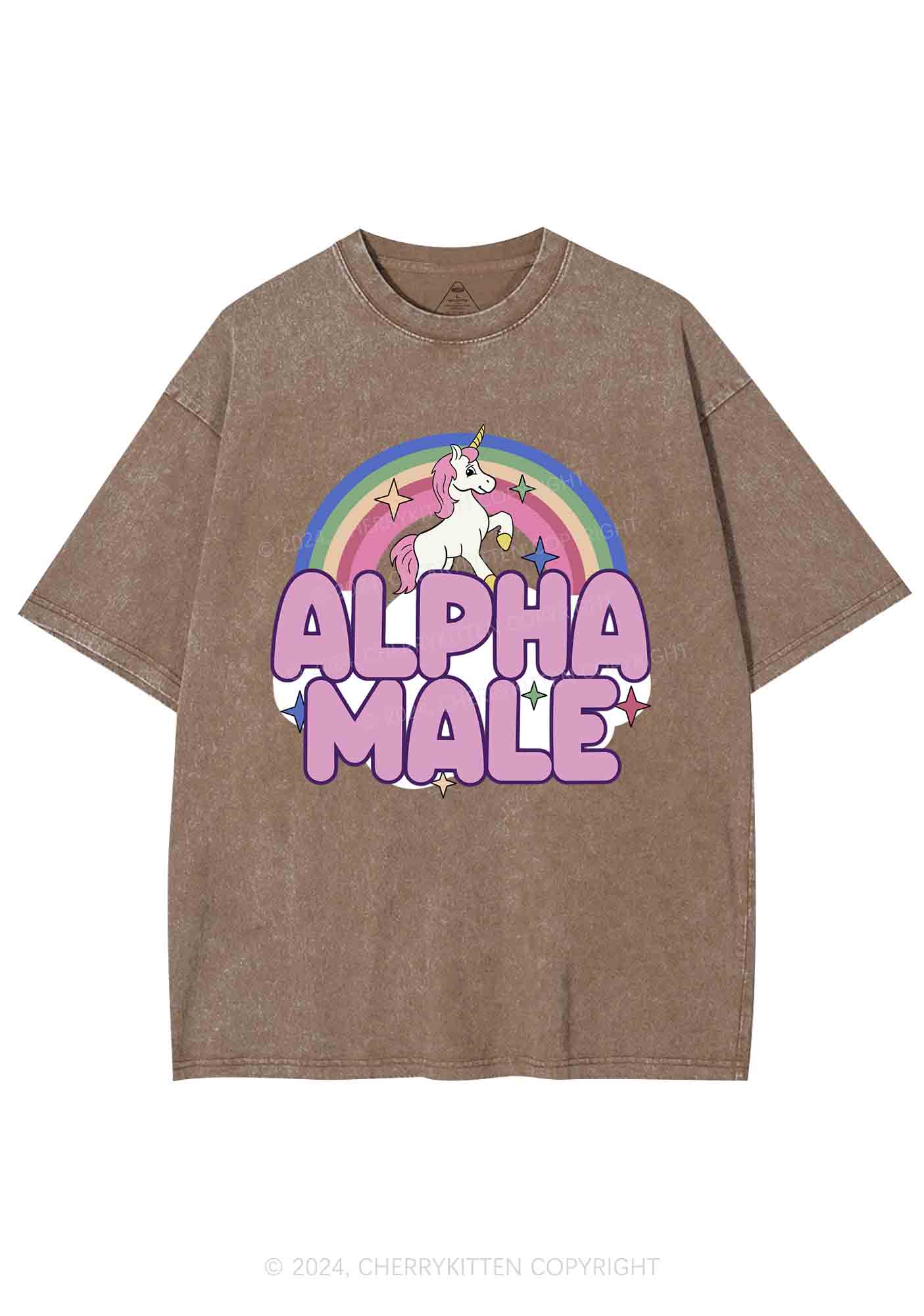 Rainbow Unicorn Alpha Male Y2K Washed Tee Cherrykitten
