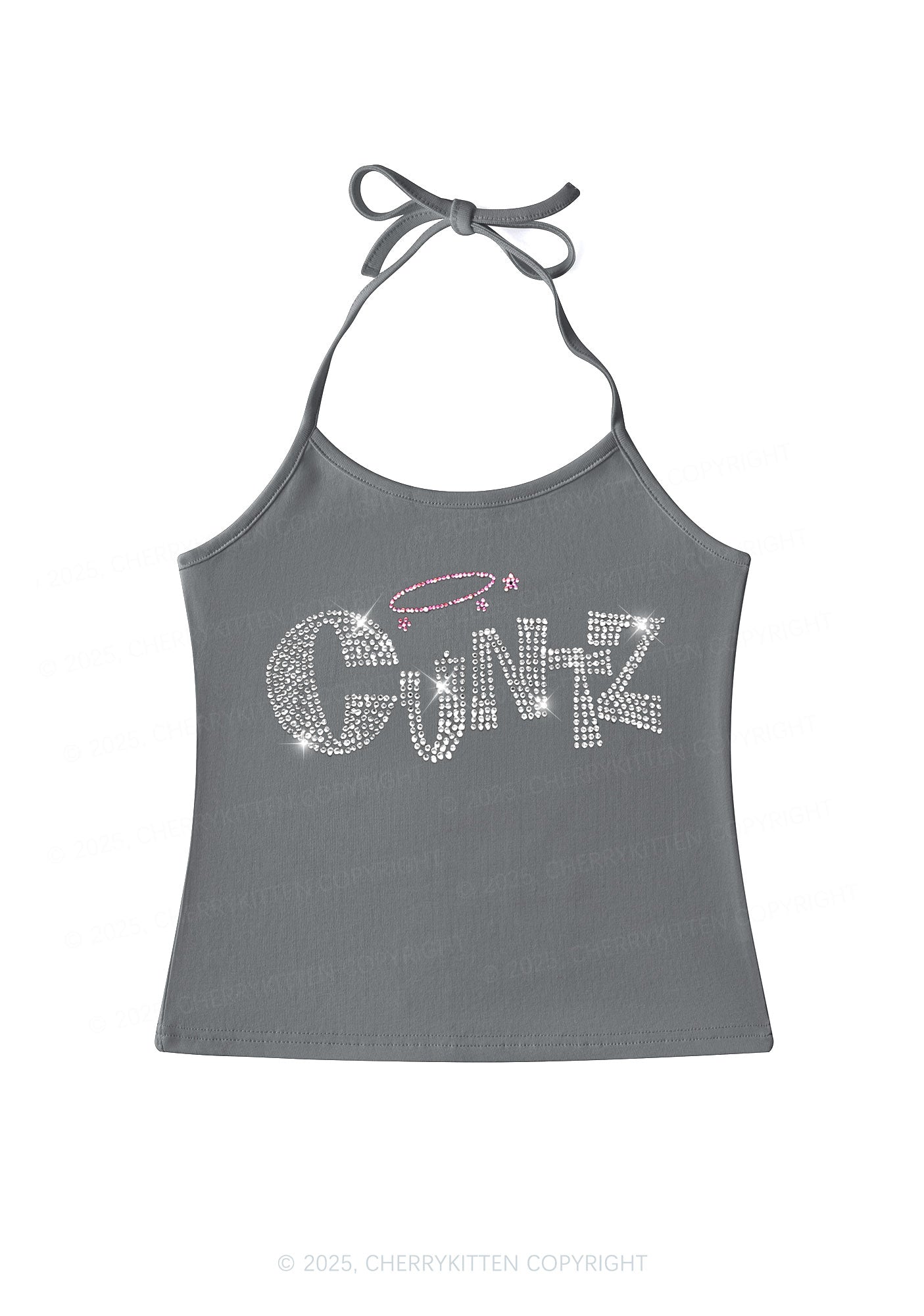 Rhinestone Cxntz Y2K Halter Neck Cami Cherrykitten
