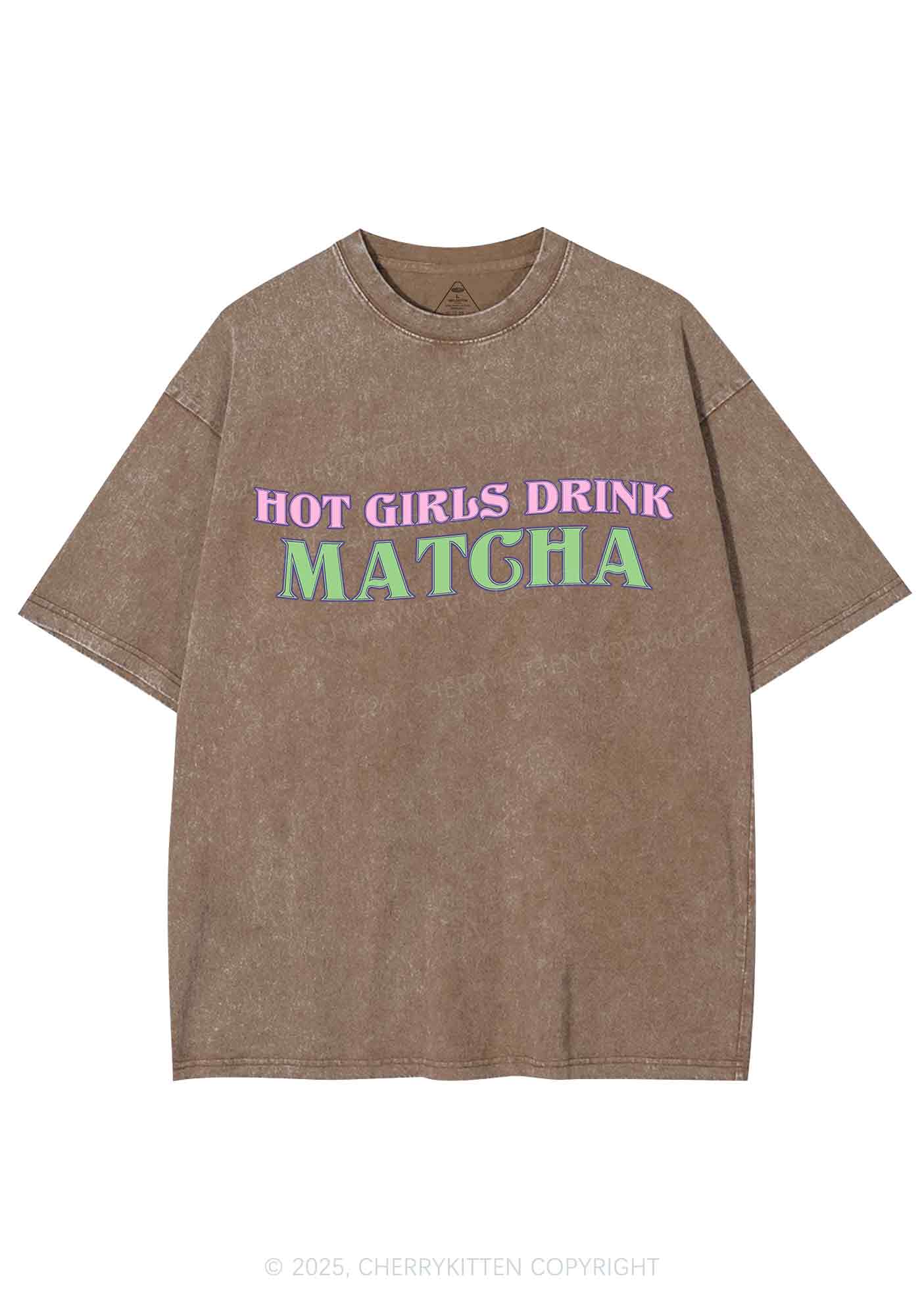 Hot Girls Drink Matcha Y2K Shirts Washed Tee Cherrykitten