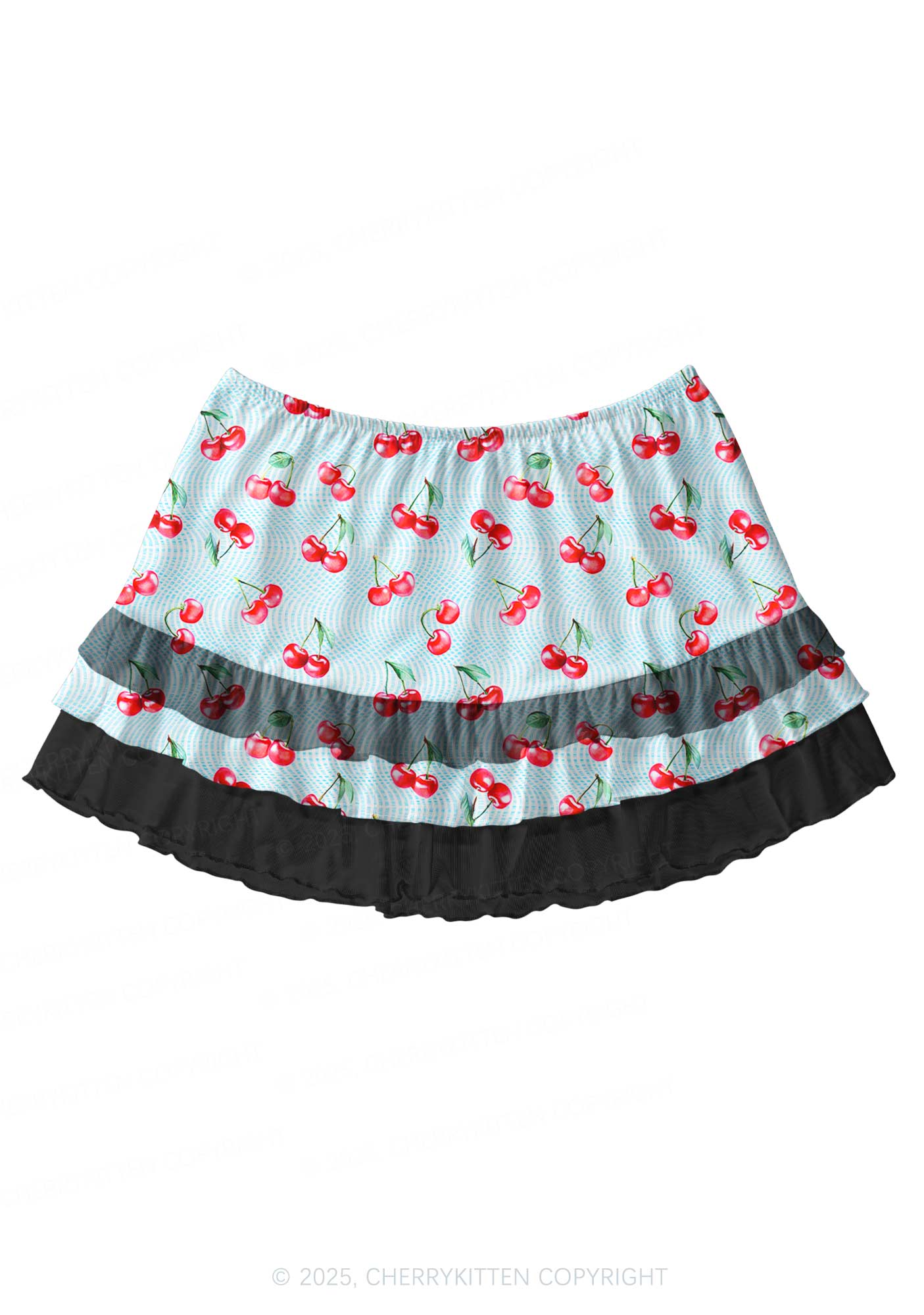 Blue Cherry Y2K Print Mini Layered Skirt Cherrykitten