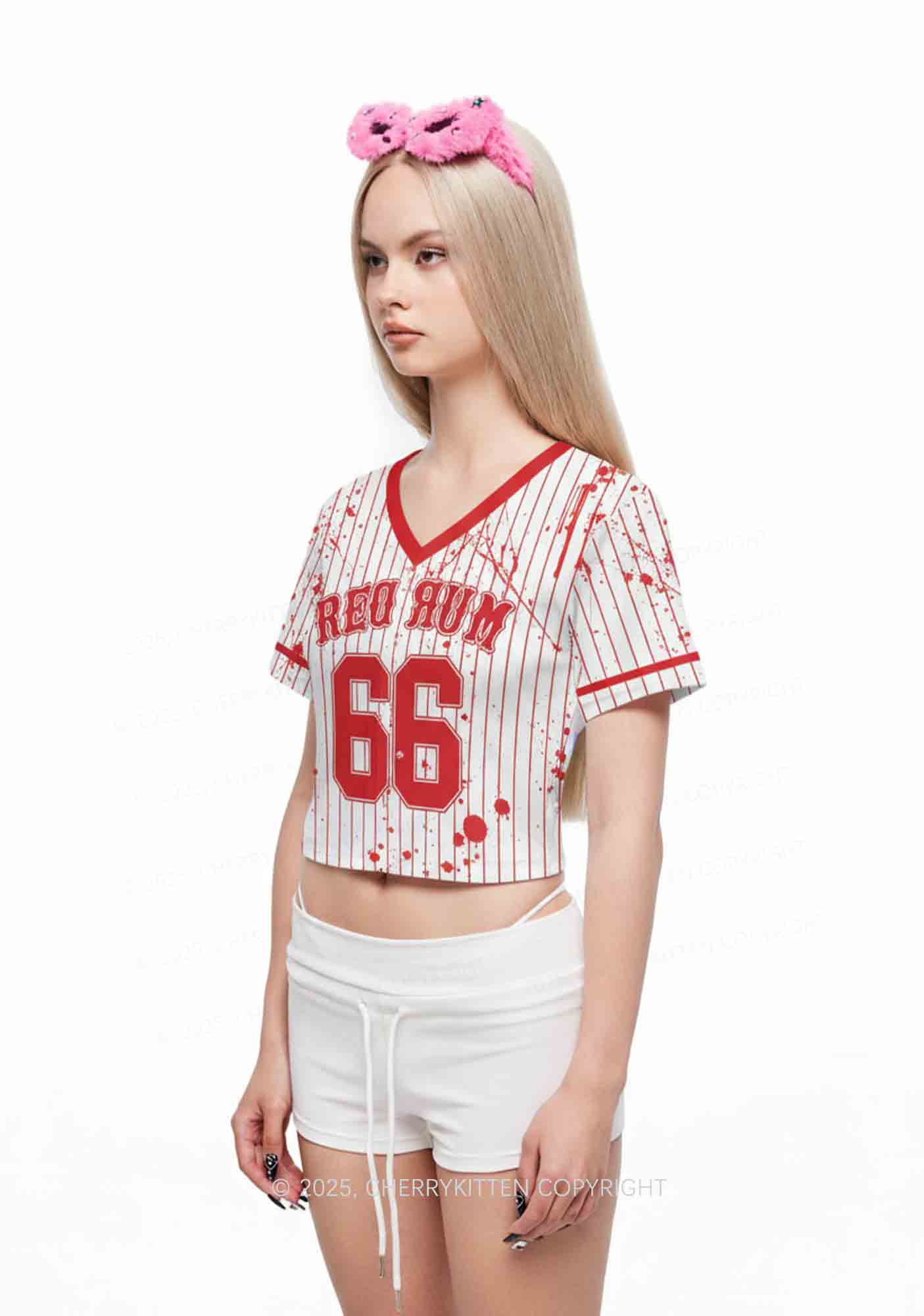 Halloween Custom Red Rum Blood Y2K Crop Sport Jersey Shirts Cherrykitten