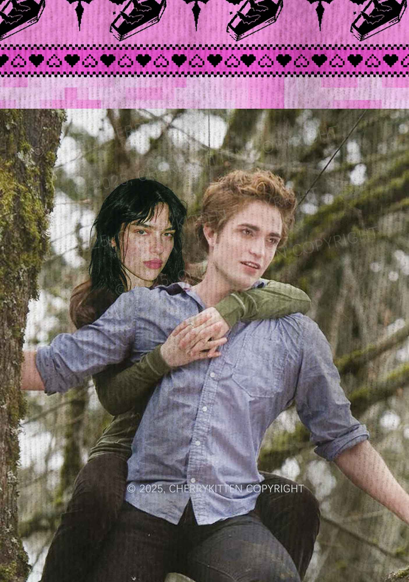 Pink Custom Face Y2K Christmas Knit Sweatshirt Cherrykitten