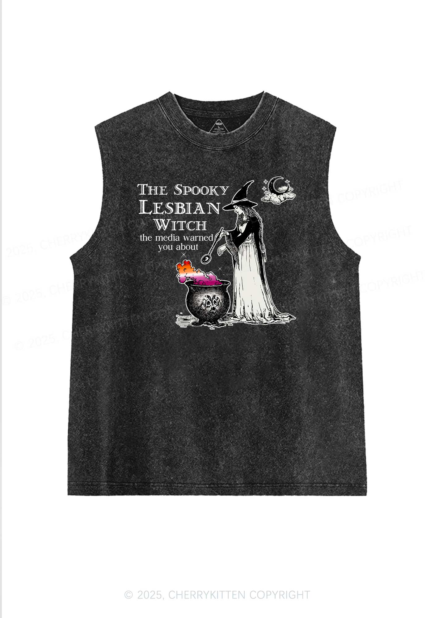 The Spooky Lesbian Witch Pride Y2K Washed Muscle Tank Cherrykitten