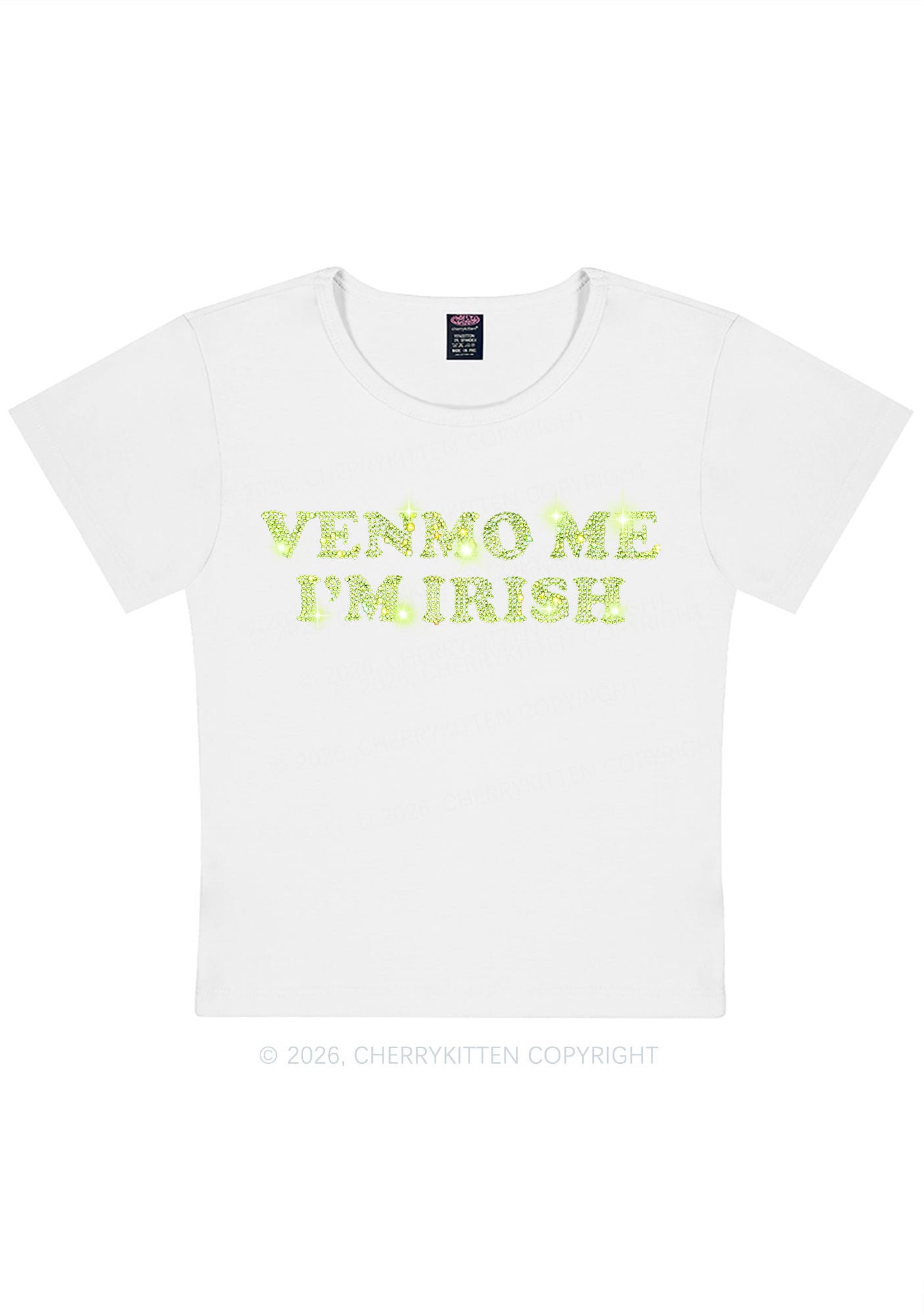 Rhinestone Venmo Me Im Irish St Patricks Y2K Baby Tee Cherrykitten