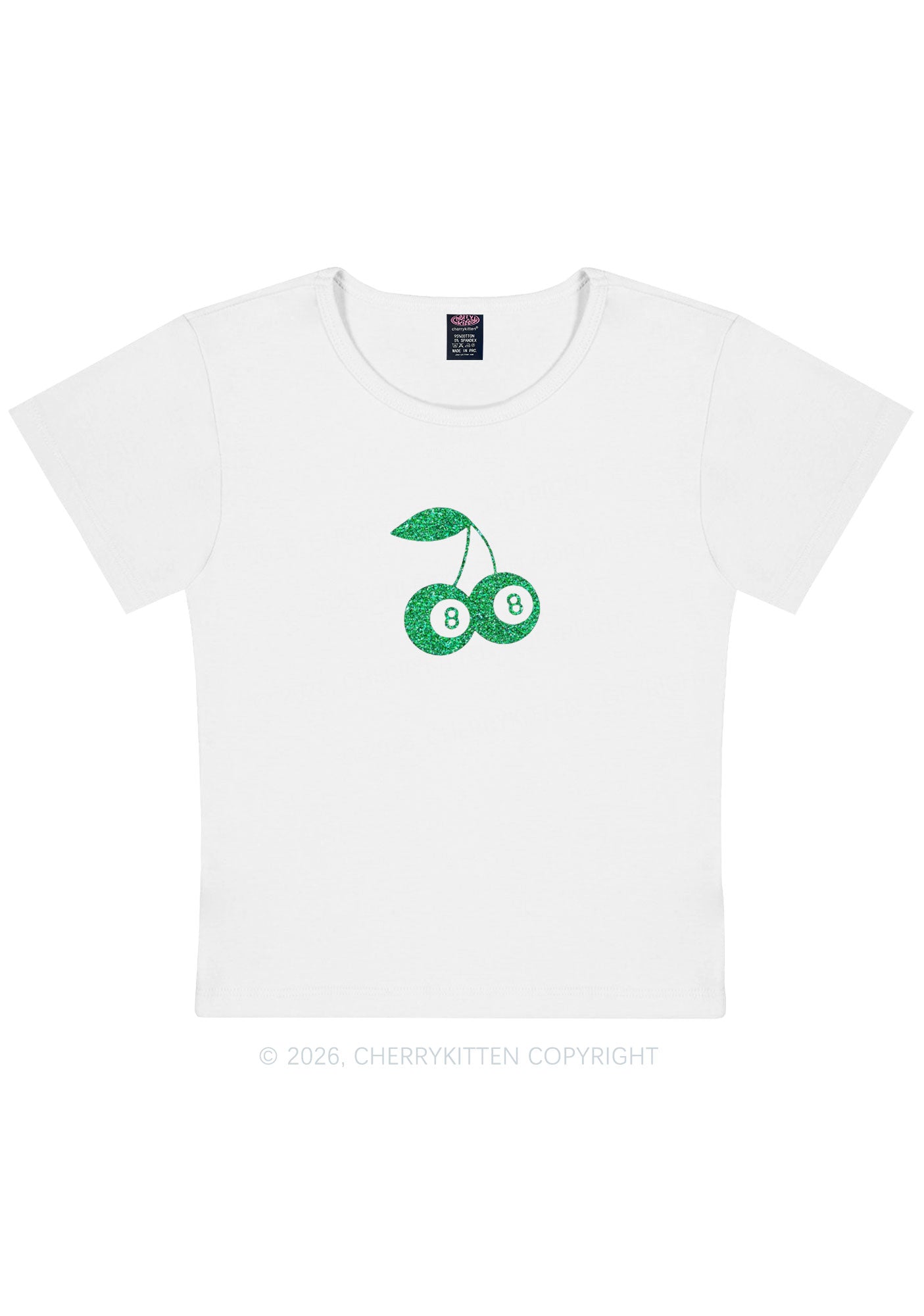 Glitter Lucky Eight St Patricks Y2K Baby Tee Cherrykitten