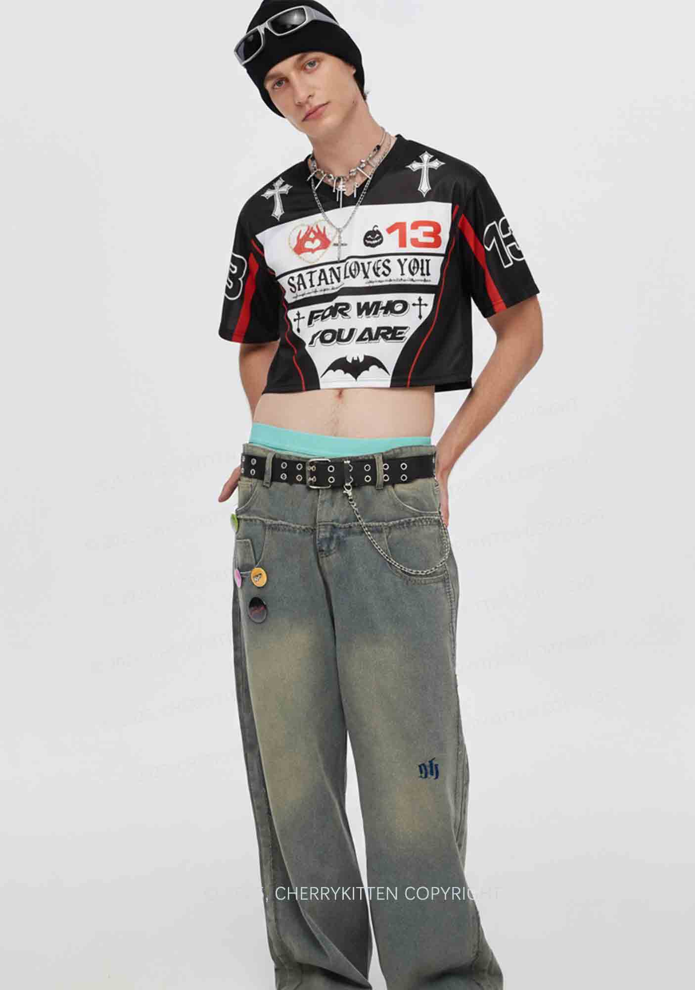 Halloween Custom Satan Loves Y2K Crop Sport Jersey Shirts Cherrykitten