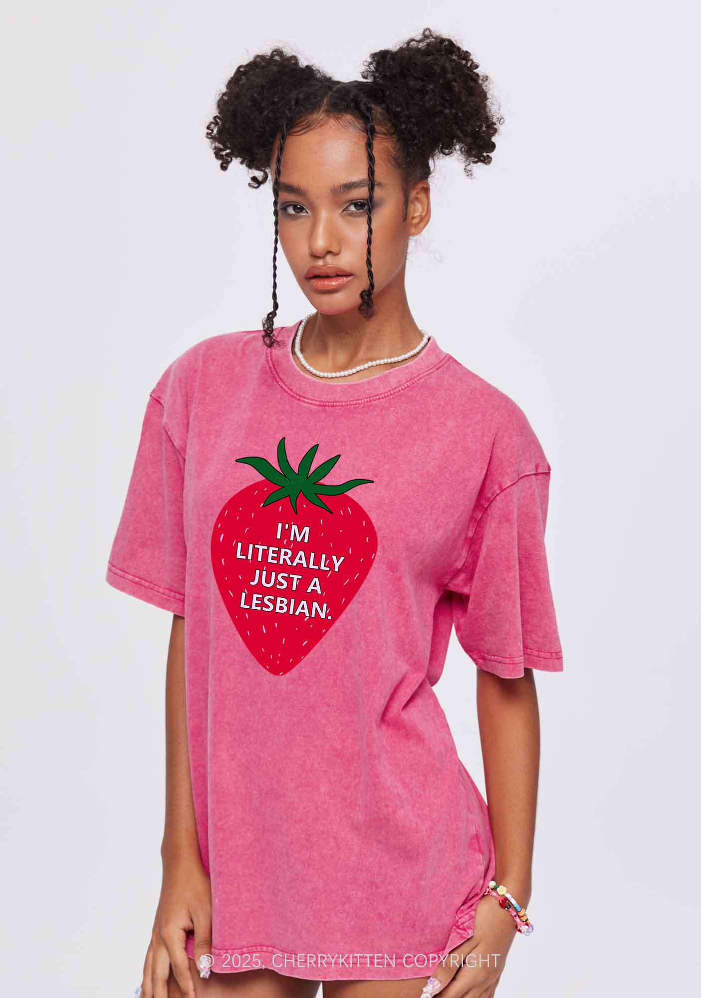 Lesbian Strawberry Pride Y2K Shirts Washed Tee Cherrykitten