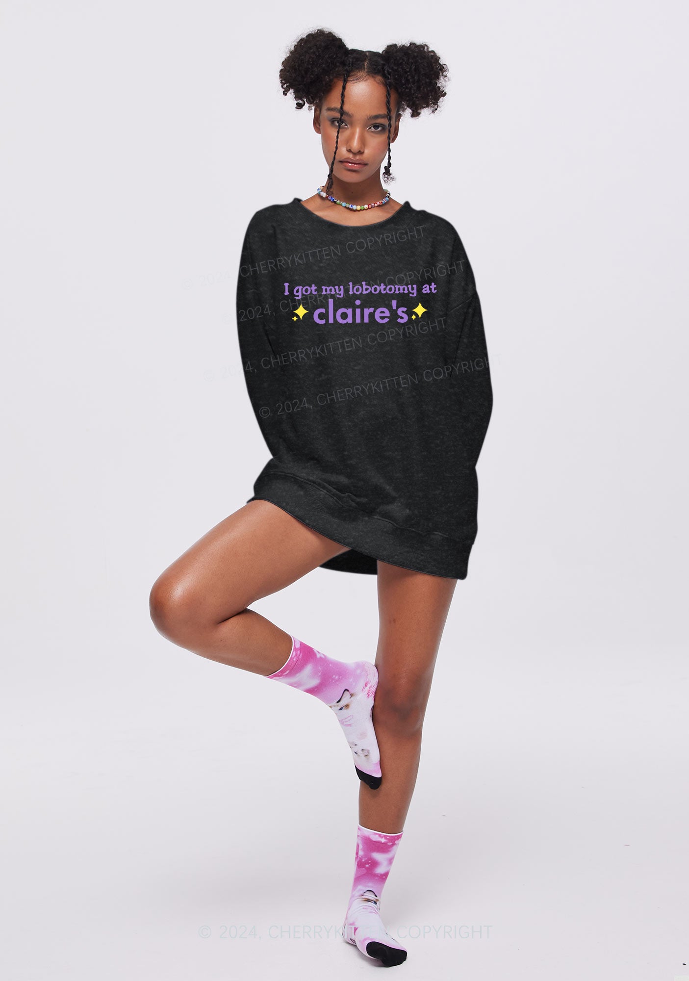 I Got My Lobotomy At Claire's Y2K Washed Sweatshirts Cherrykitten