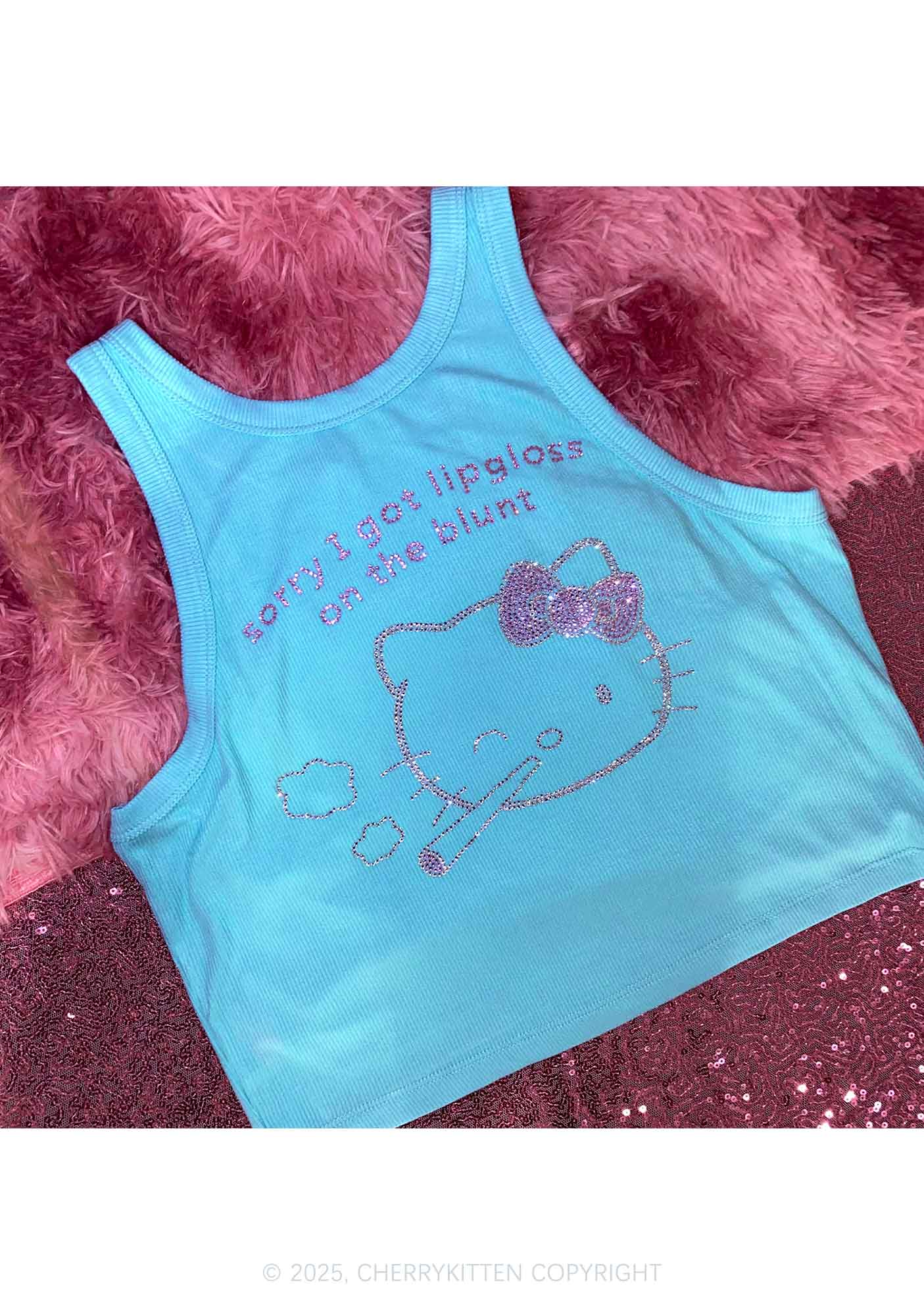Rhinestone Sorry I Got Lipgloss Y2K Crop Tank Top Cherrykitten
