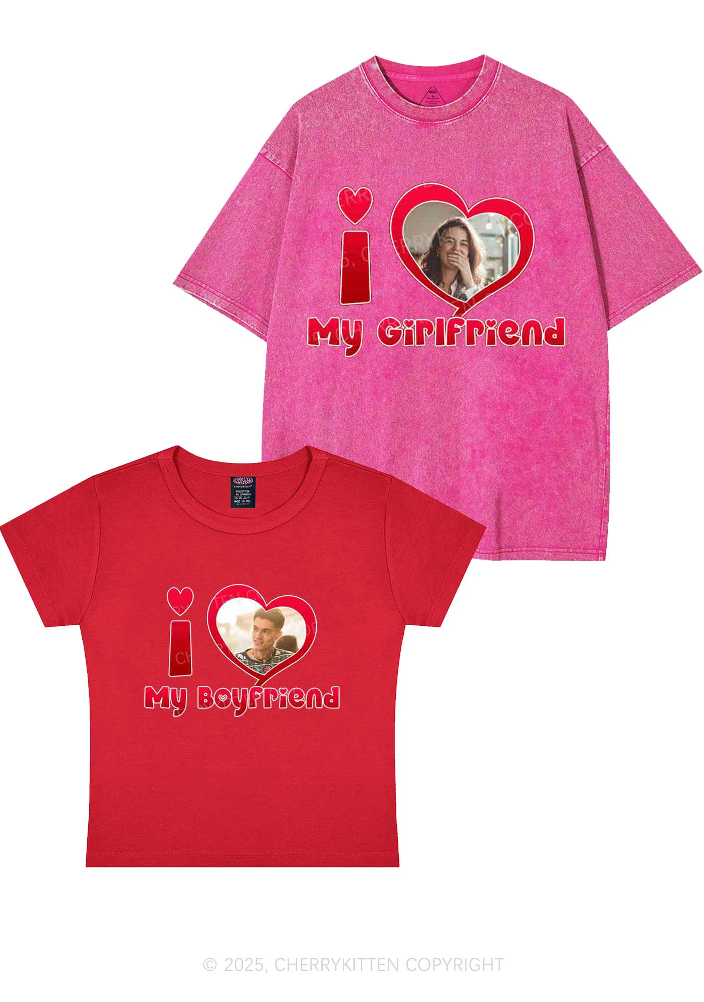 Custom BF GF Red Heart Y2K Valentine's Day Couple Shirt Cherrykitten