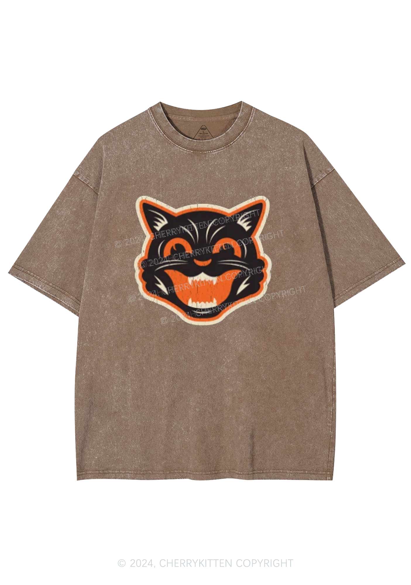 Halloween Black Cat Y2K Washed Tee Cherrykitten
