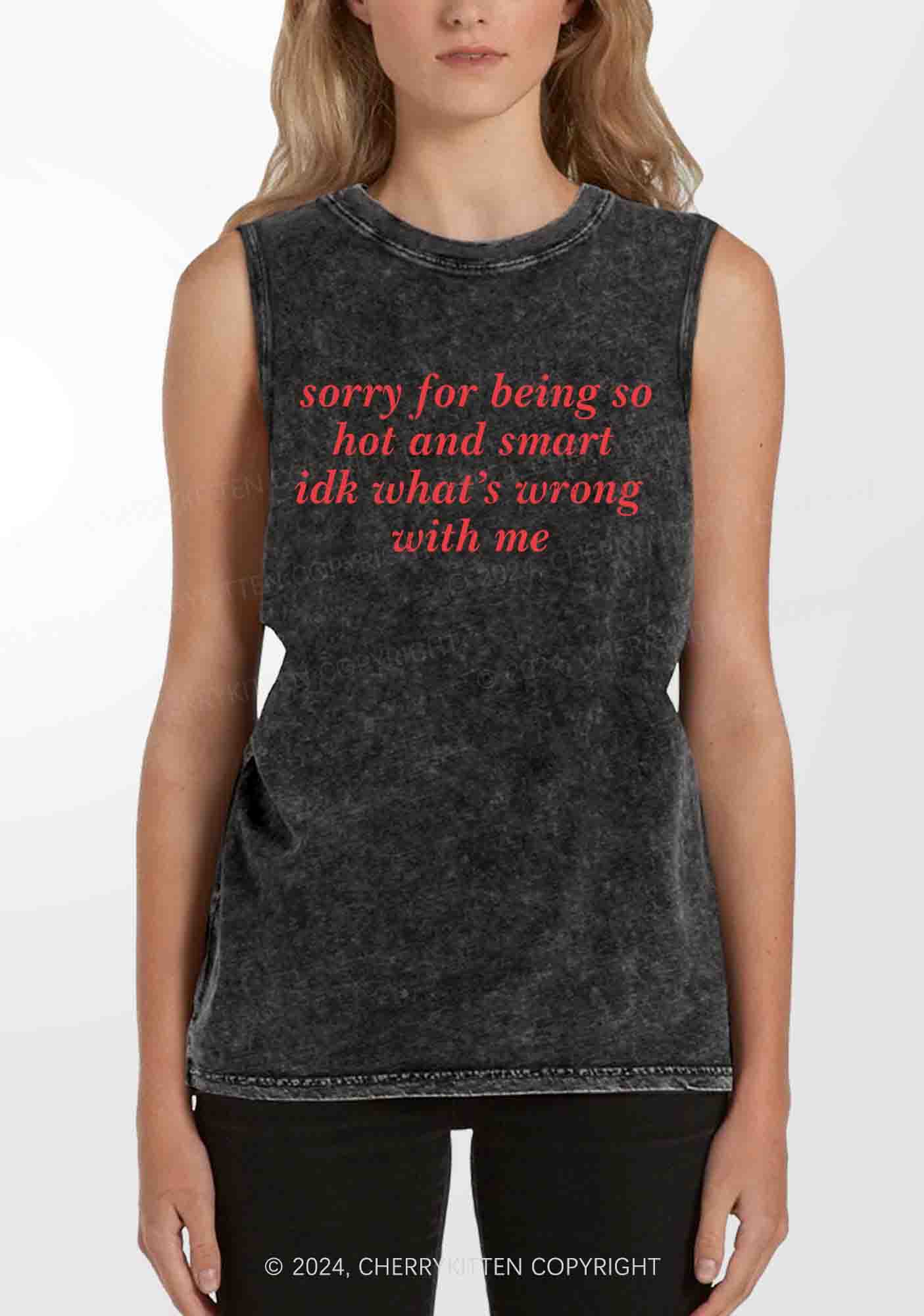 Sorry For Being So Smart Y2K Washed Tank Cherrykitten