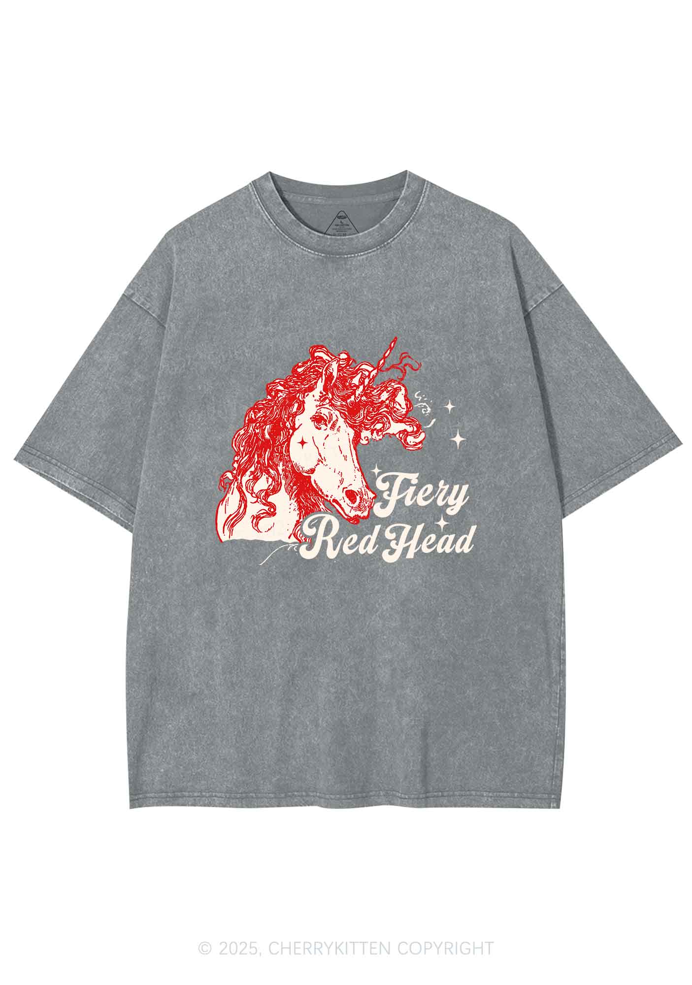 Fiery Red Head Y2K Shirts Washed Tee Cherrykitten