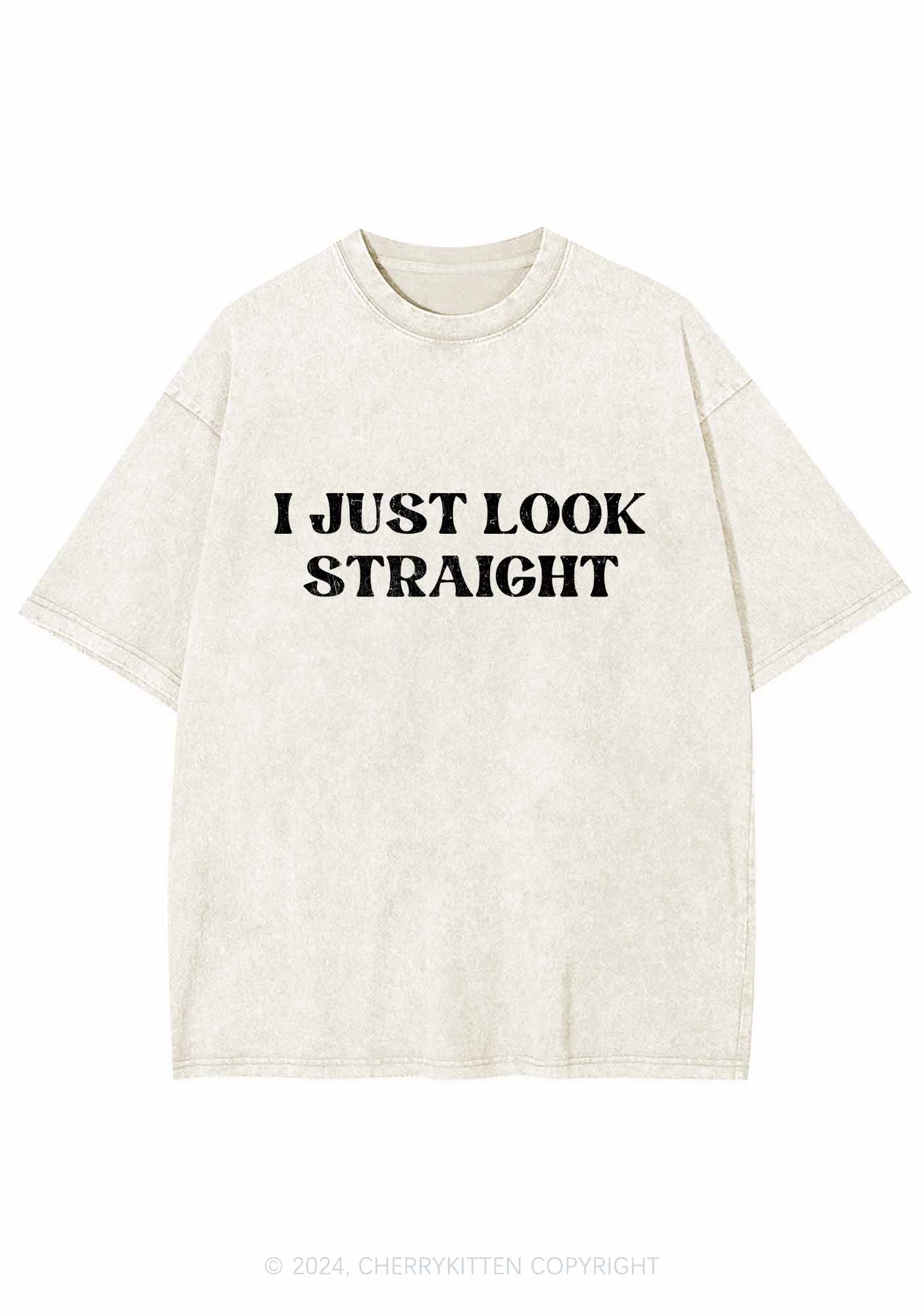 I Just Look Straight Y2K Washed Tee Cherrykitten