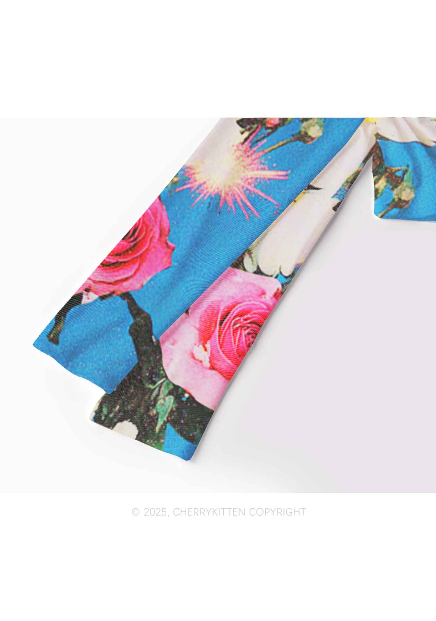 Blooming Flowers Y2K Mesh Long Sleeve Crop Top Cherrykitten