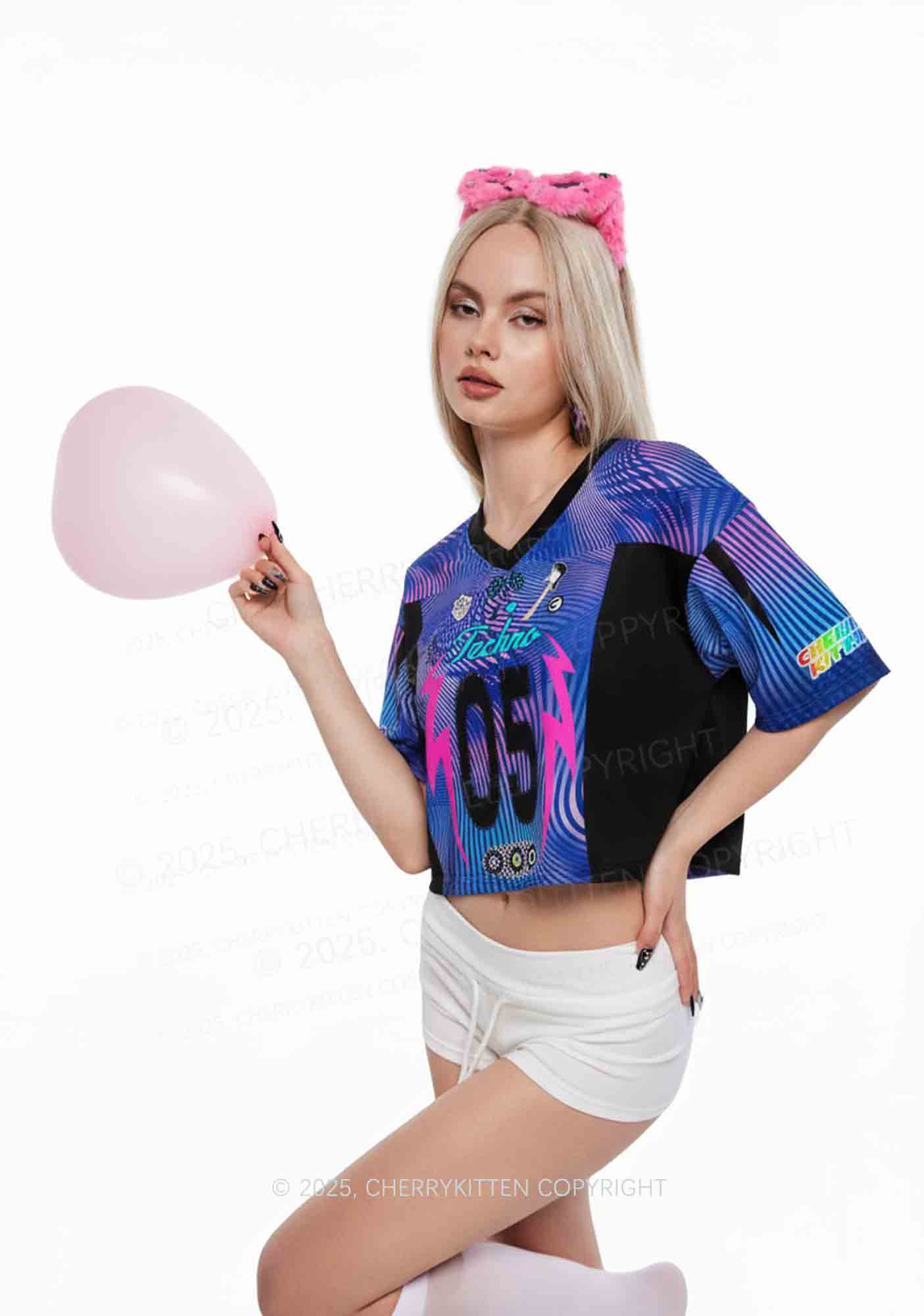 Custom I Love Techno Y2K Crop Sport Jersey Shirts Cherrykitten