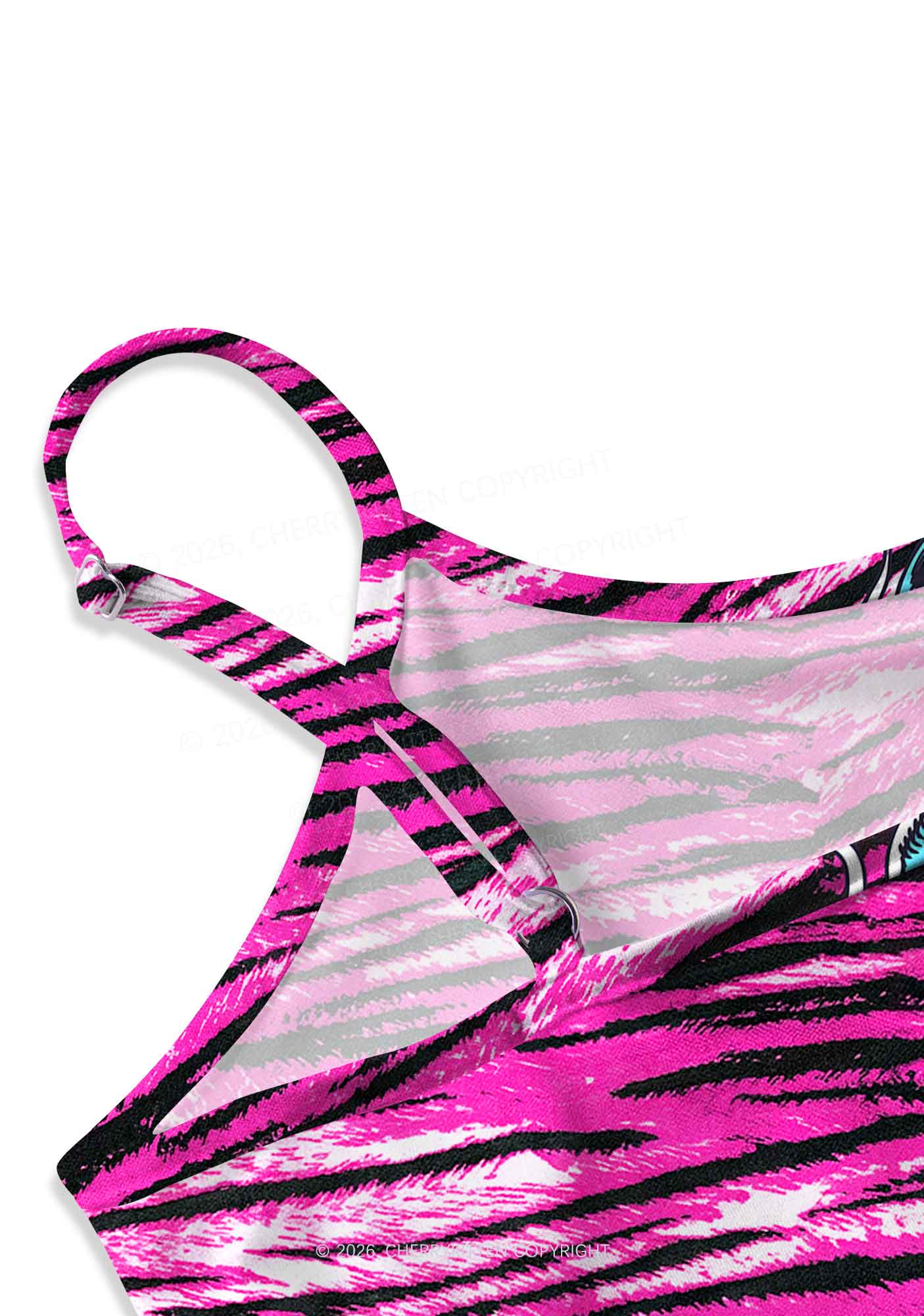 Blue Tiger Pink Zebra Stripe Y2K Print Slip Dress Cherrykitten