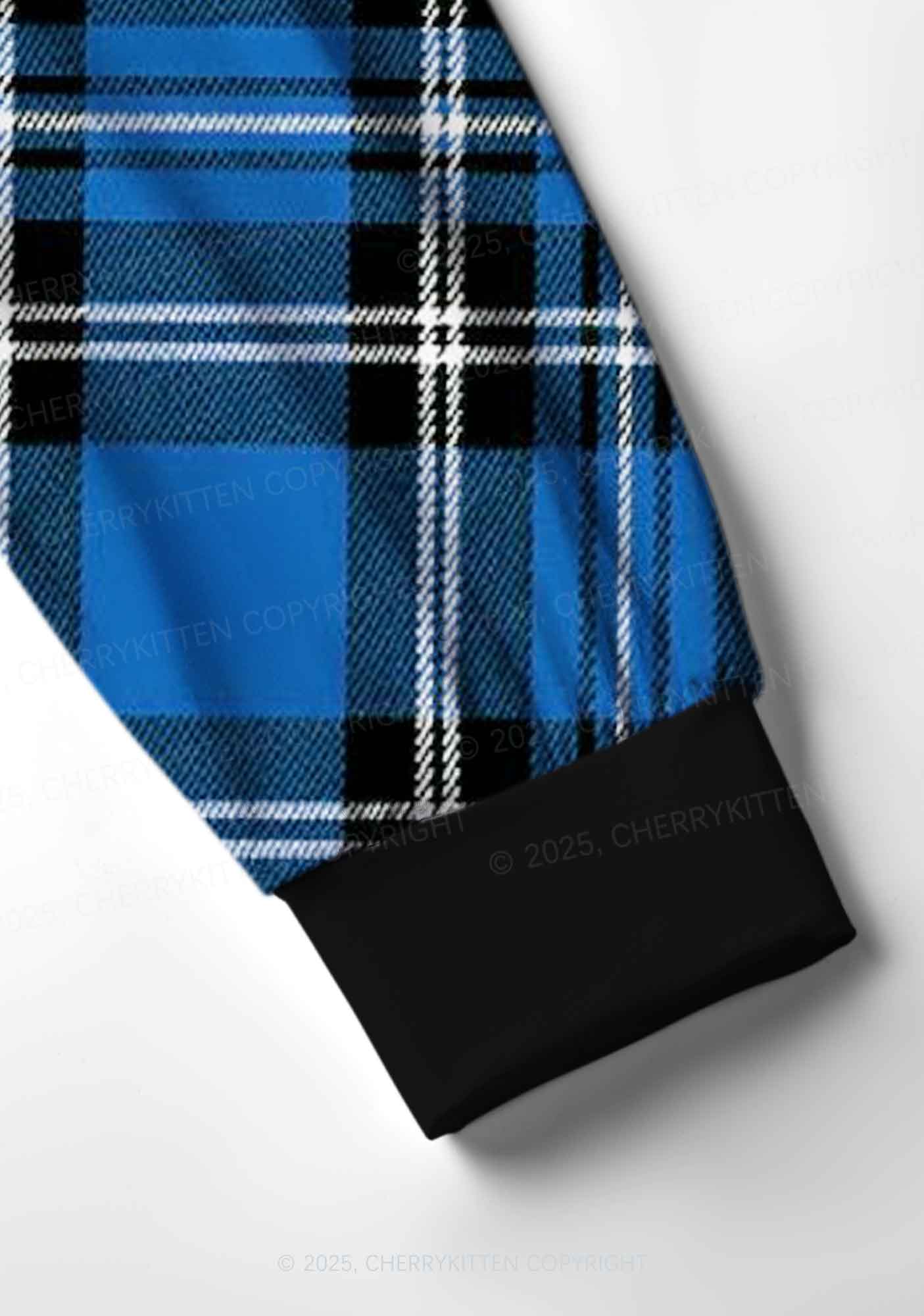 Blue Plaid Y2K Print Long Sleeve Pajama Set Cherrykitten