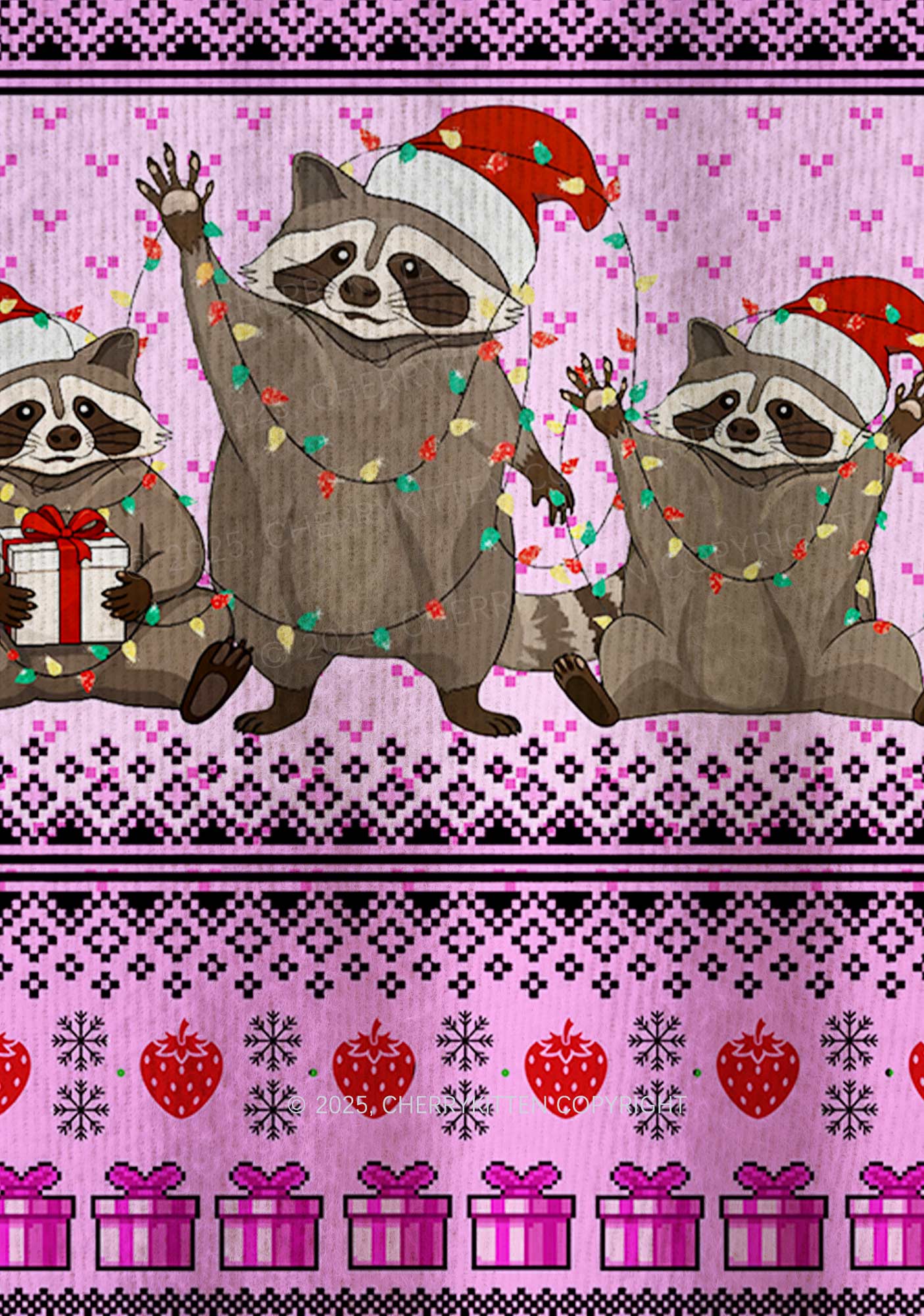 Santa Raccoons Y2K Christmas Knit Sweatshirt Cherrykitten