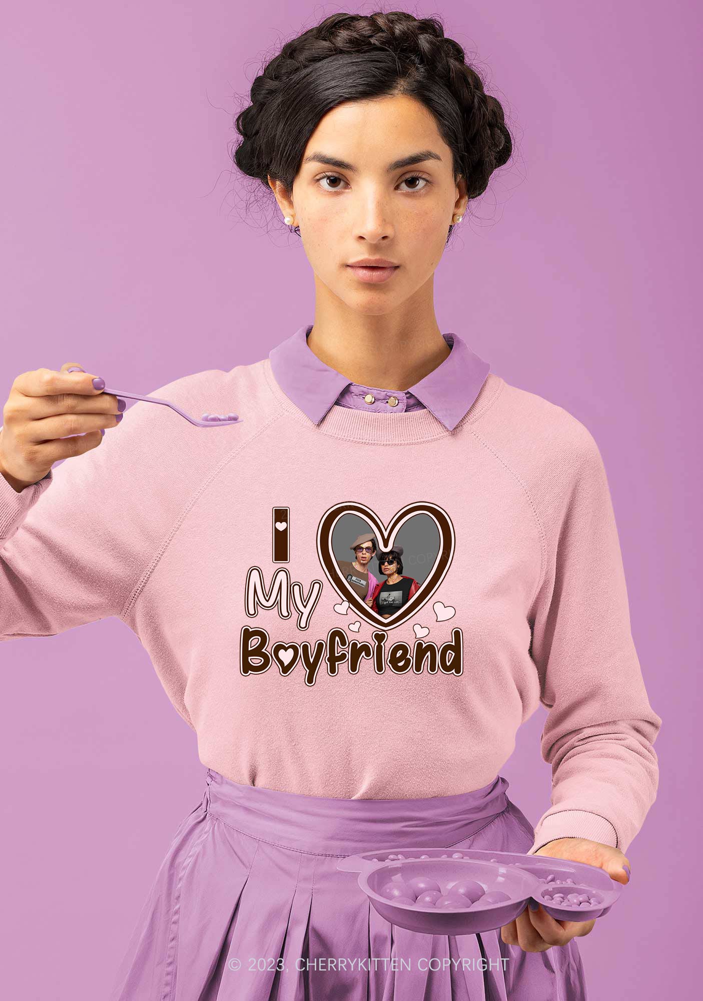 Custom BF&GF Photo Brown Heart Y2K Sweatshirt Cherrykitten