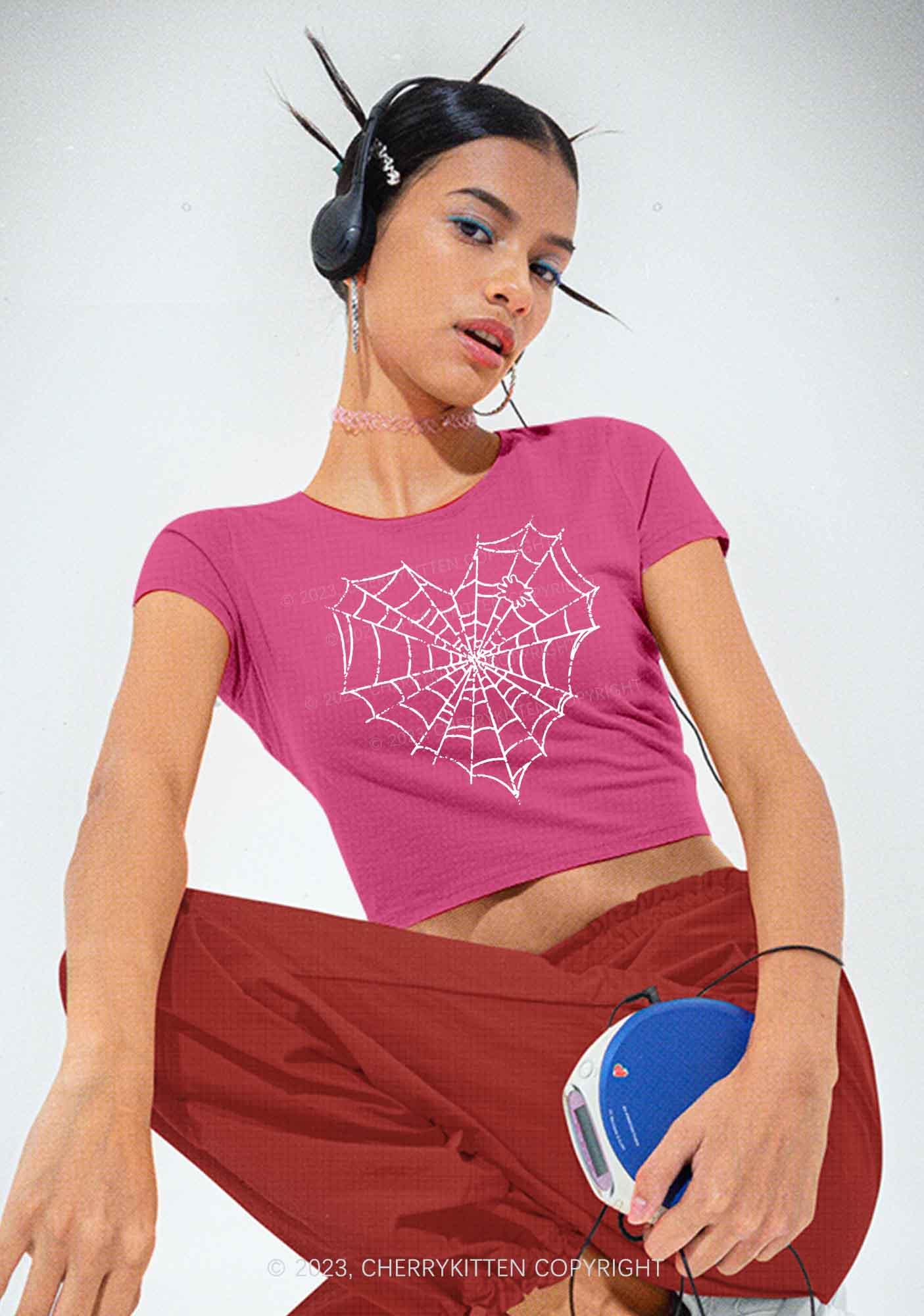 Halloween Heart Shaped Spider Web Baby Tee Cherrykitten