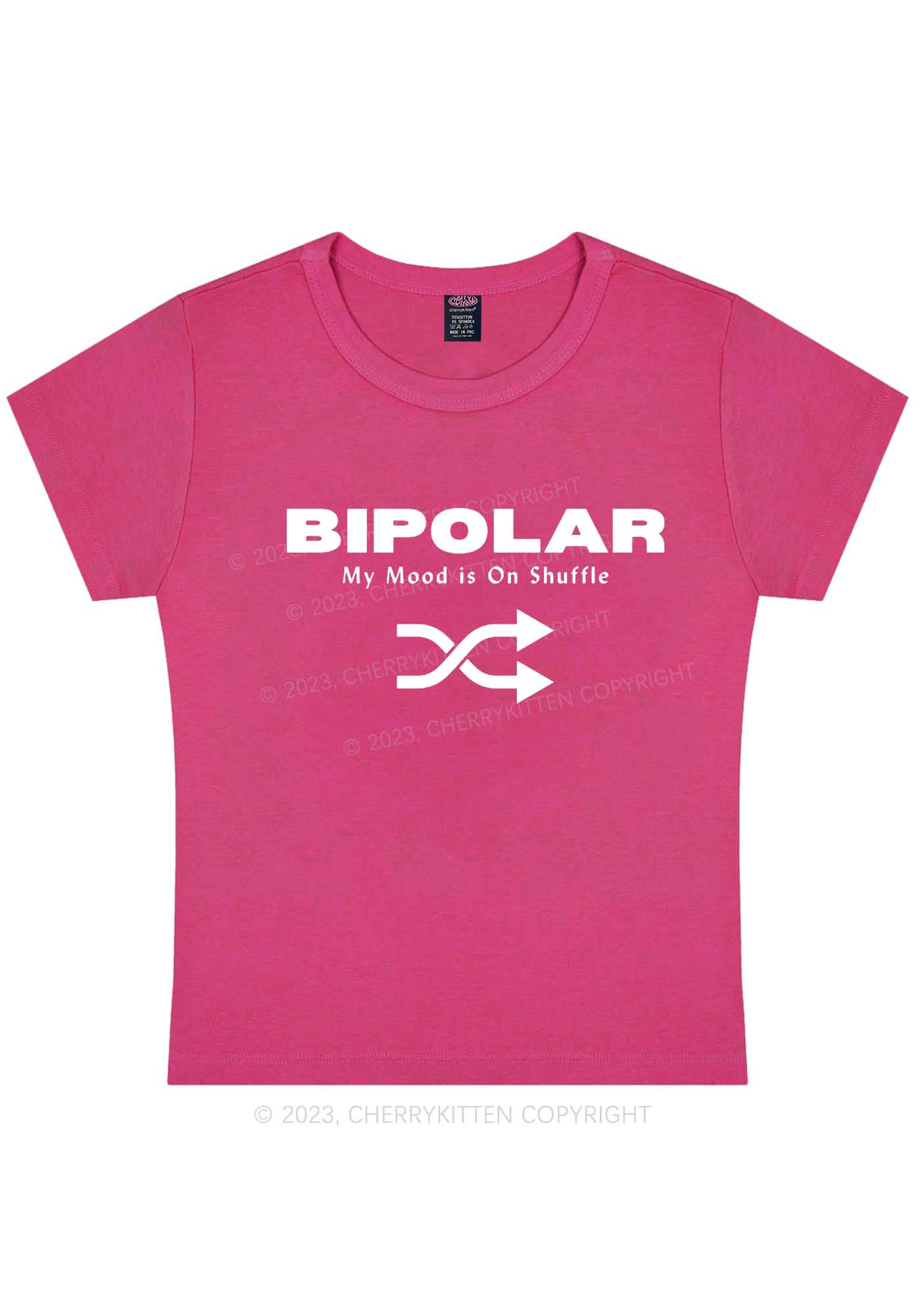 Curvy Bipolar My Mood Is On Shuffle Y2K Baby Tee Cherrykitten