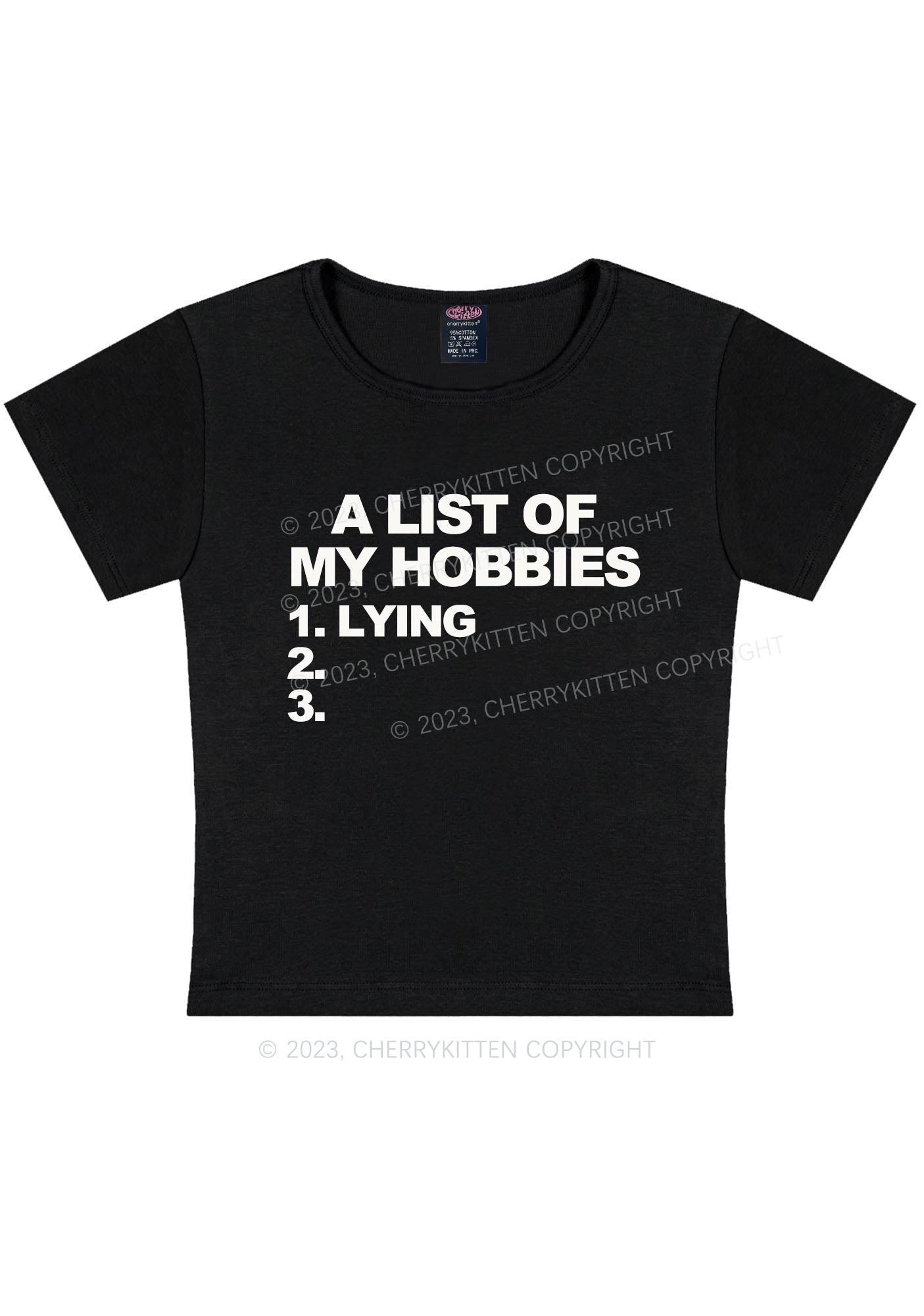 A List Of My Hobbies Lying Y2K Baby Tee Cherrykitten