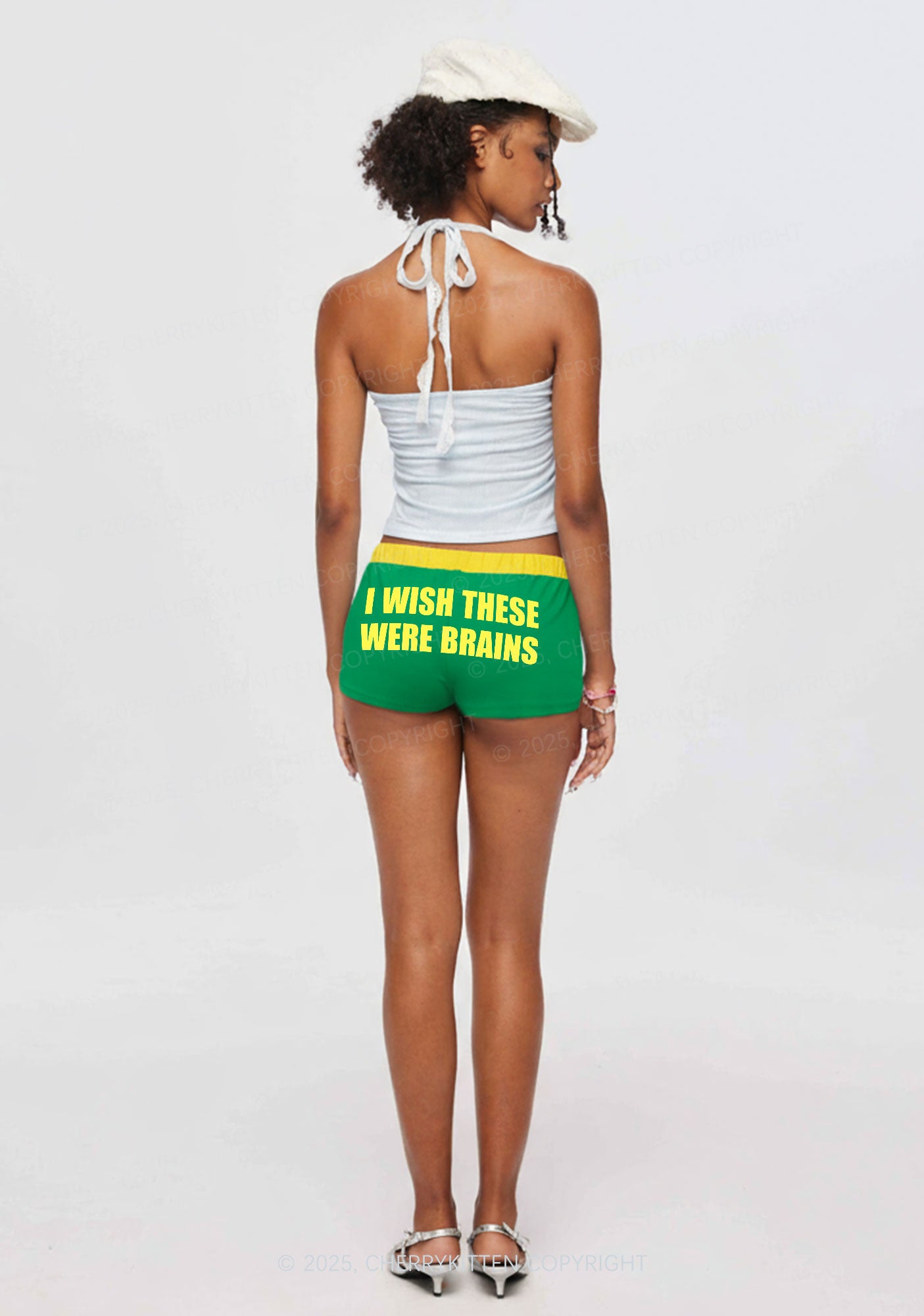 Wish These Were Brains Y2K Drawstring Mini Shorts Cherrykitten