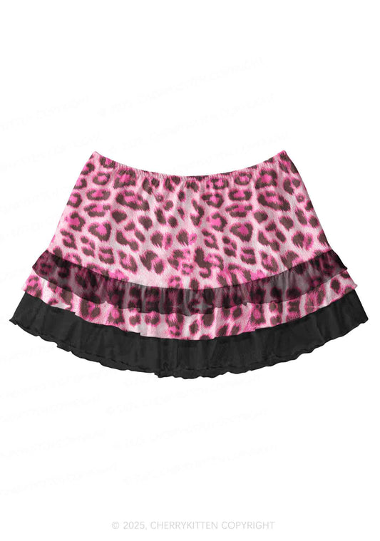 Pink Leopard Y2K Print Mini Layered Skirt Cherrykitten