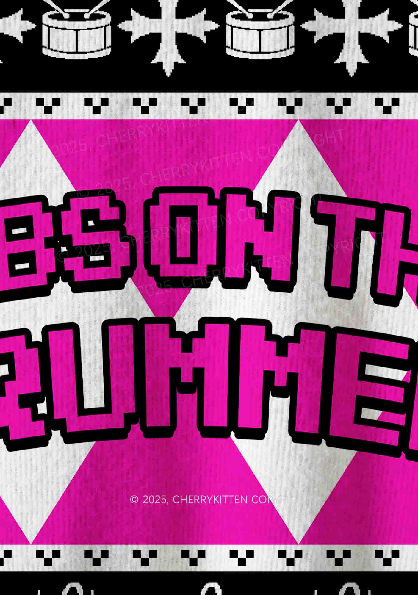 Hot Pink Dibs On The Drummer Y2K Christmas Knit Sweatshirt Cherrykitten