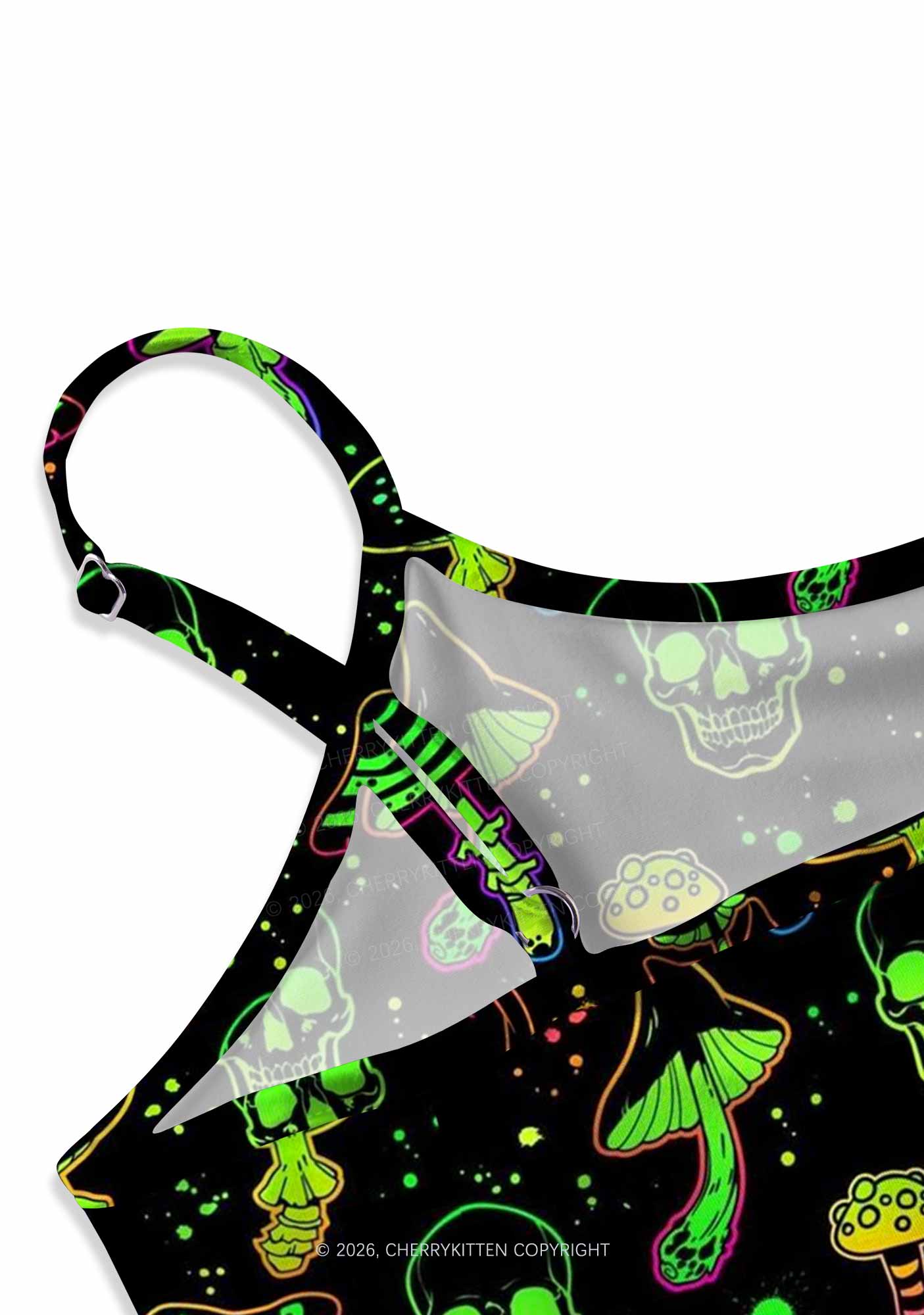 Neon Skull Mushroom Y2K Print Cami Crop Top Cherrykitten