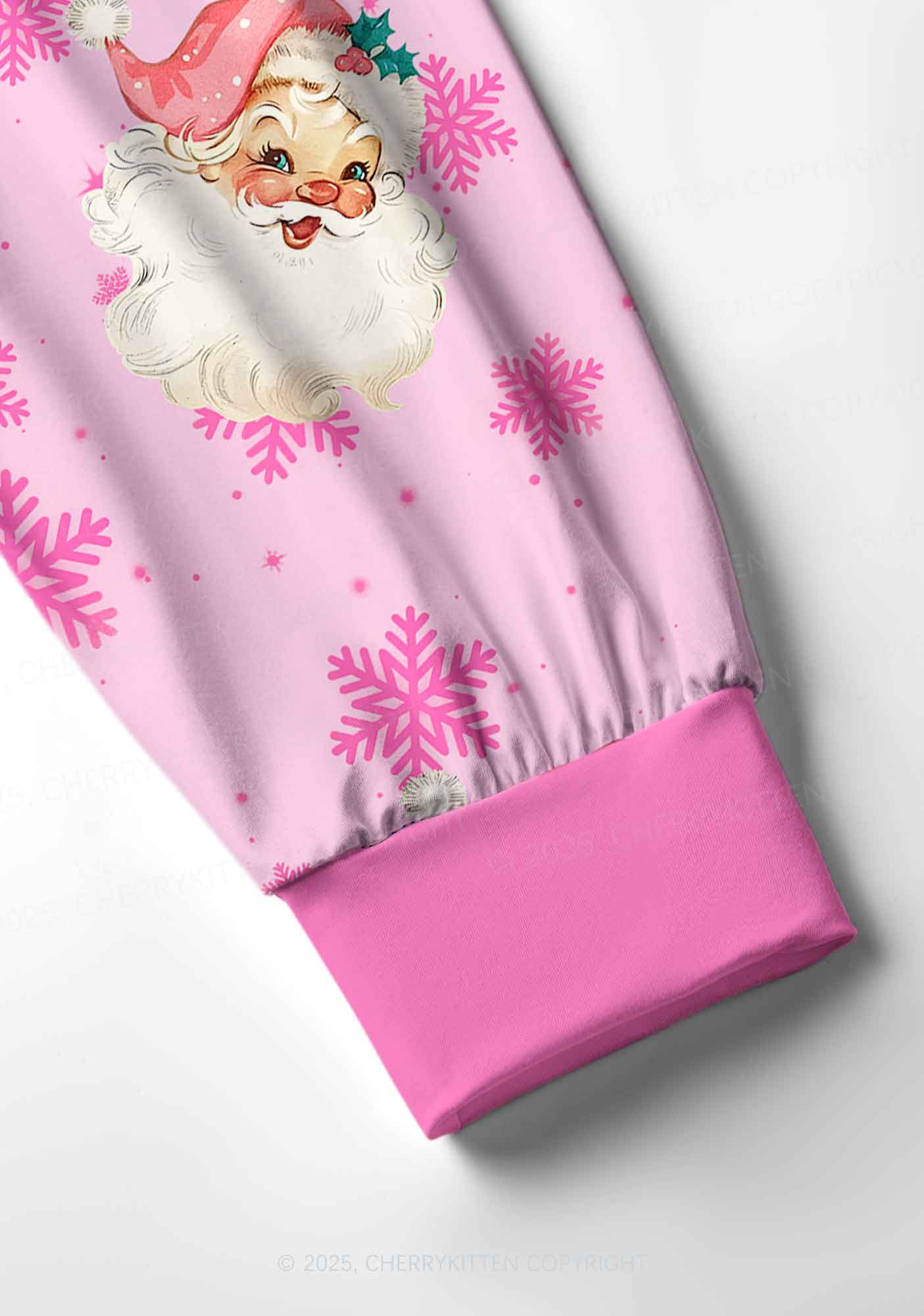 Christmas Pink Santa Y2K Print Long Sleeve Pajama Set Cherrykitten