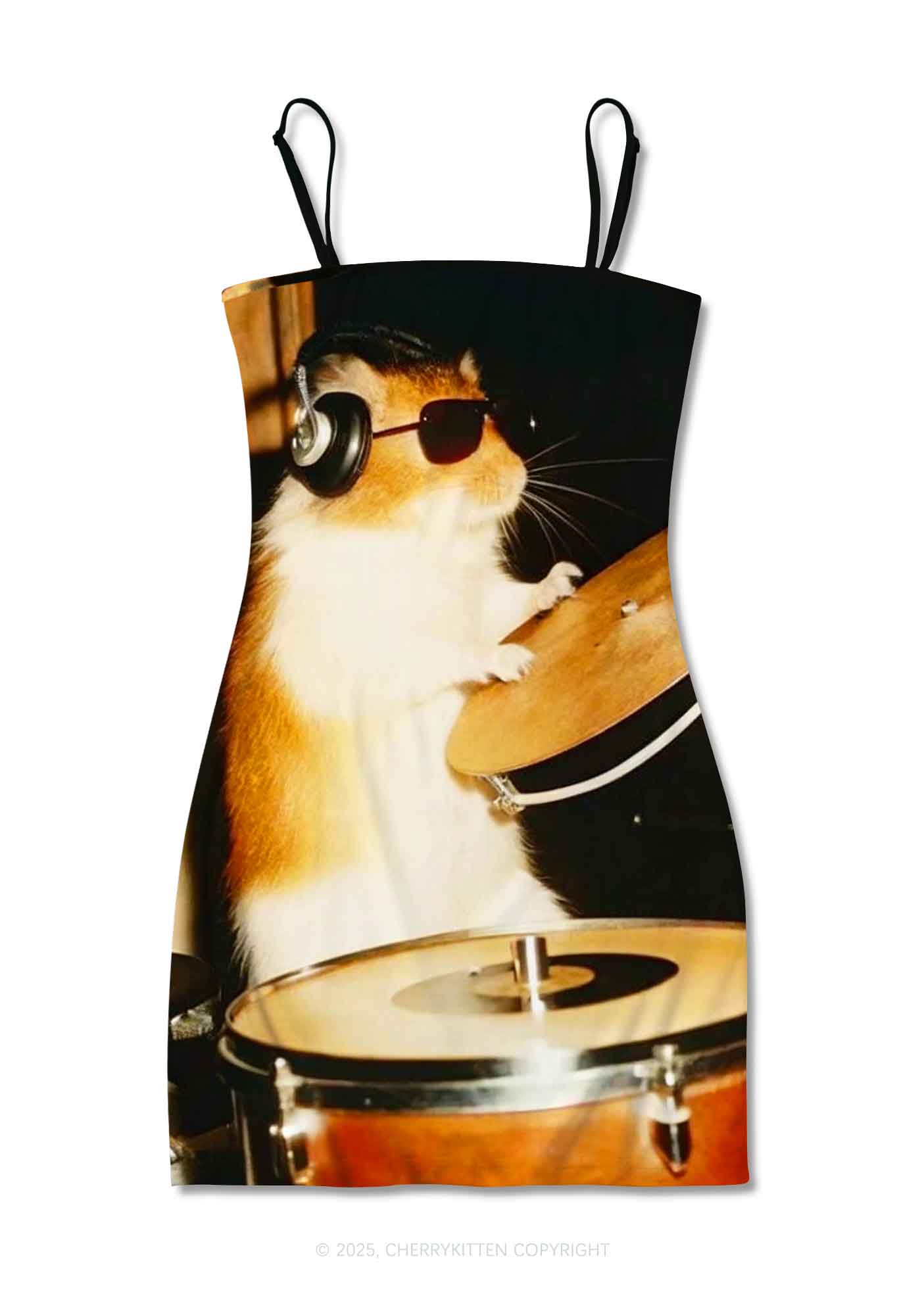 Rats Drummer Y2K Print Slip Dress Cherrykitten