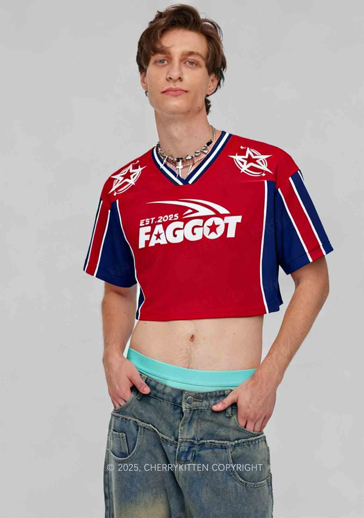 Custom Red Faggot Pride Y2K Crop Sport Jersey Shirts Cherrykitten