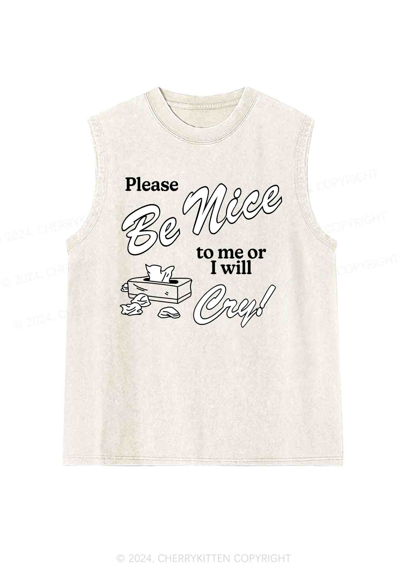 Please Be Nice To Me Or I Will Cry Y2K Washed Tank Cherrykitten