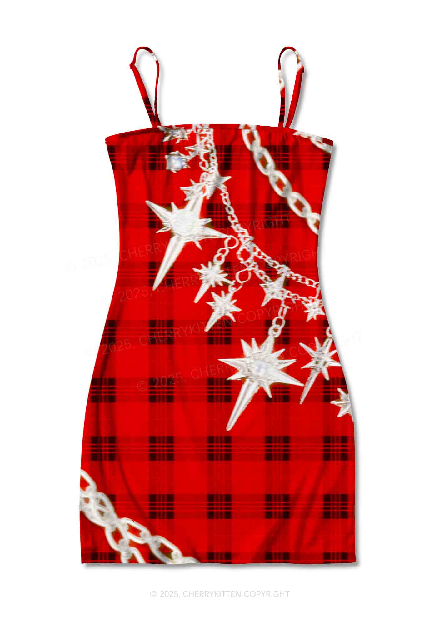 Star Chain Black Pattern Y2K Print Slip Dress Cherrykitten