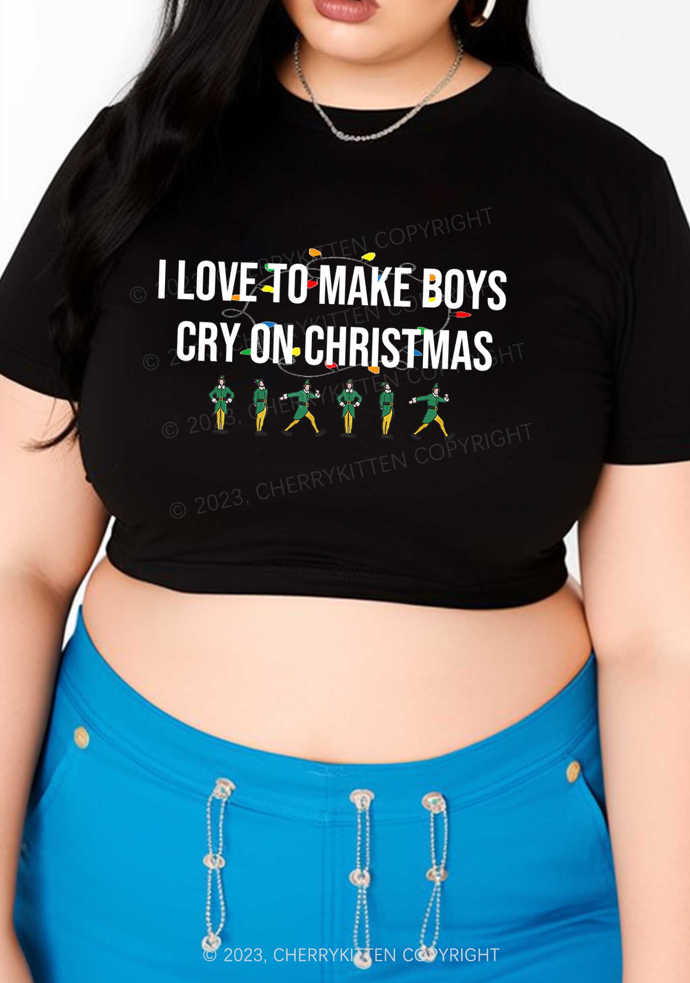 I Love To Make Boys Cry On Christmas Y2K Baby Tee Cherrykitten