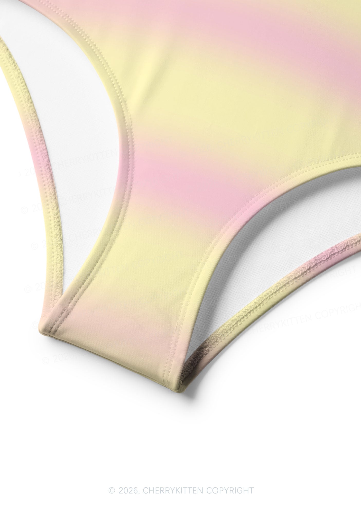Pink Yellow Gradient Princess Y2K Print Bikini Set Cherrykitten