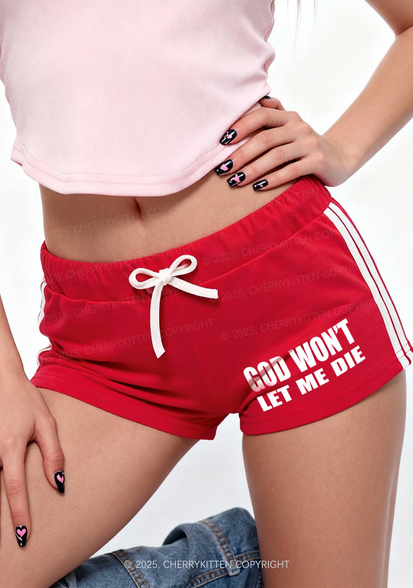 God Wont Let Me Die Y2K Drawstring Mini Shorts Cherrykitten