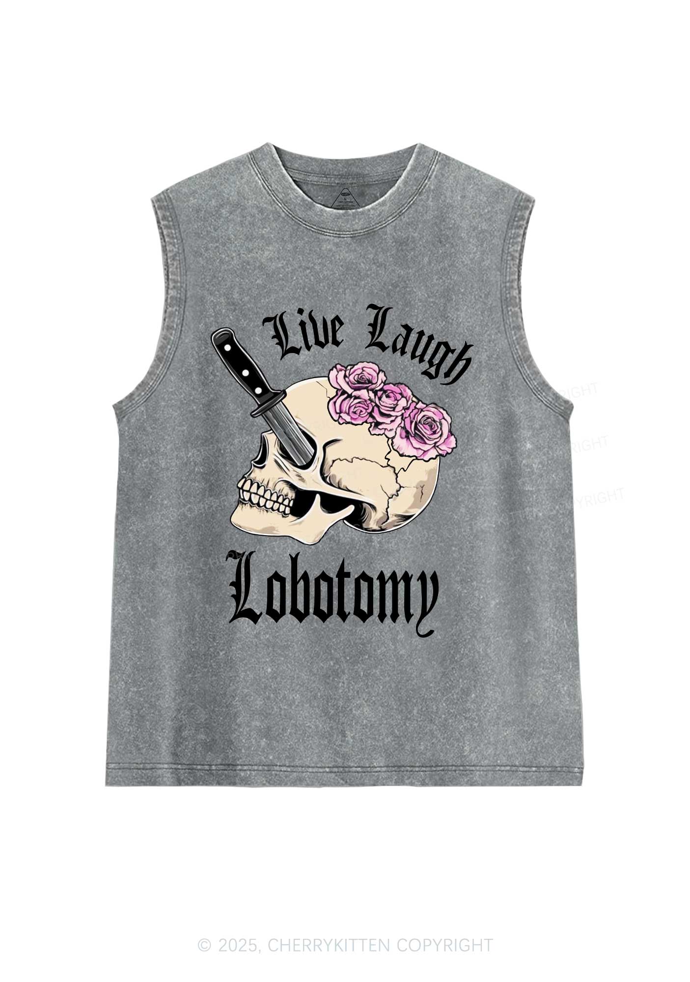 Live Laugh Lobotomy Skull Y2K Washed Muscle Tank Cherrykitten