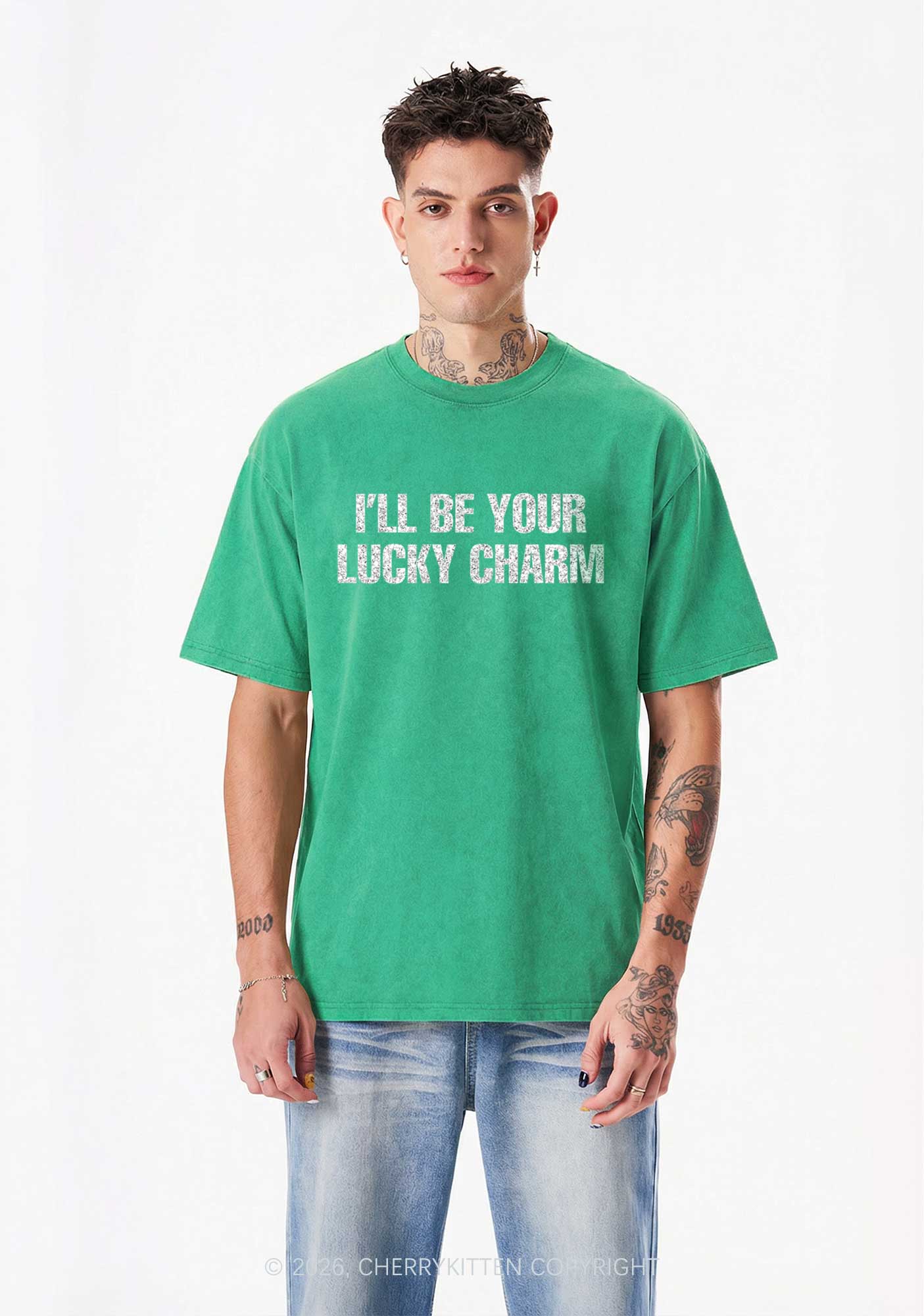 Glitter Be Your Lucky Charm St Patricks Y2K Shirts Washed Tee Cherrykitten