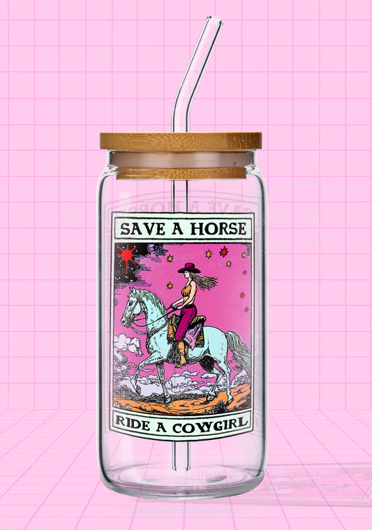 Save Horse Ride Cowgirl Pride Y2K Printed Glass Cup Cherrykitten