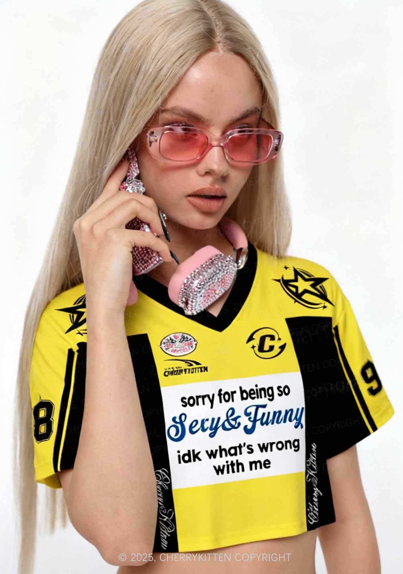 Custom Sorry For Being So Funny Y2K Crop Sport Jersey Shirts Cherrykitten
