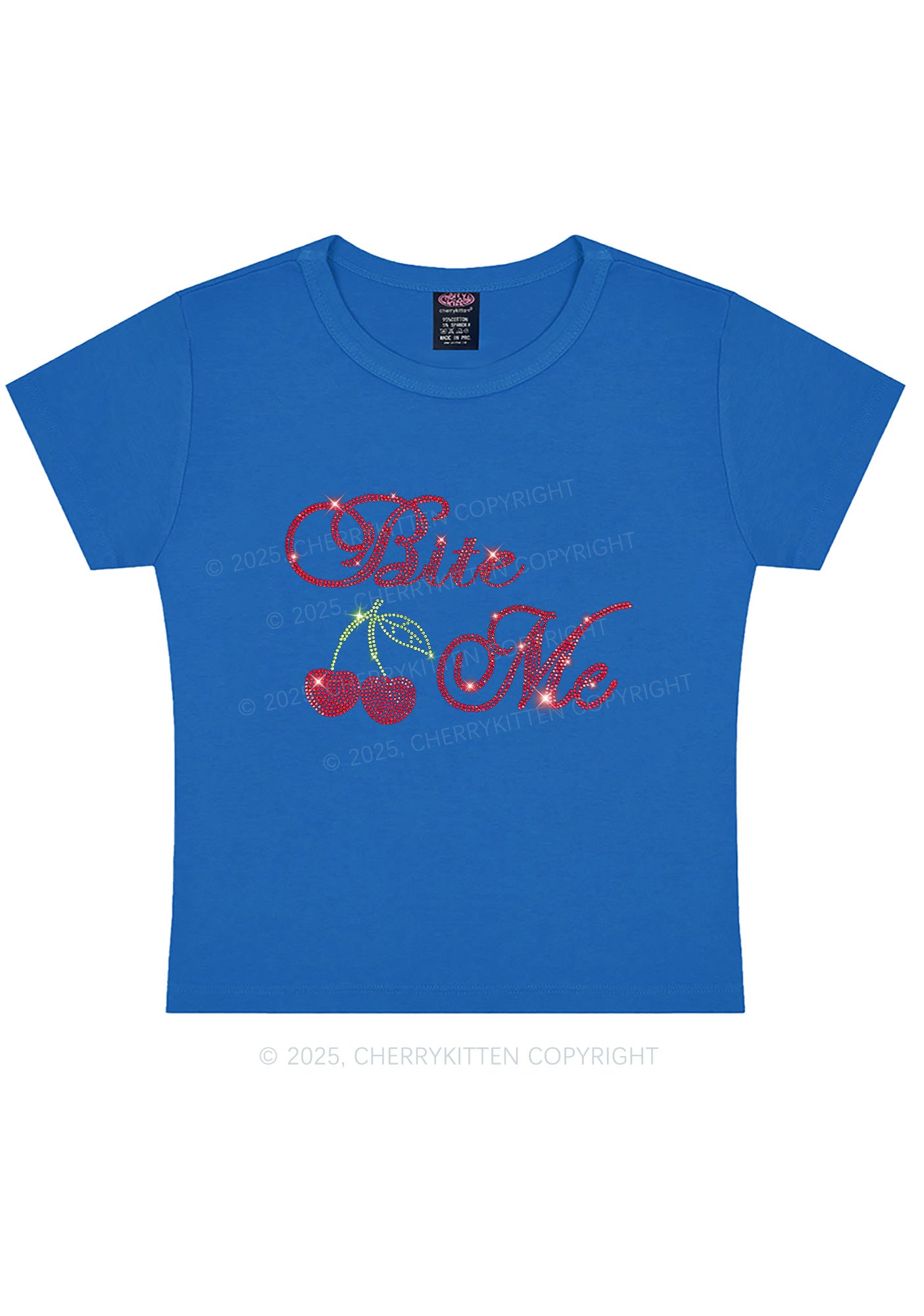 Rhinestone Red Cherry Bite Me Y2K Baby Tee Cherrykitten