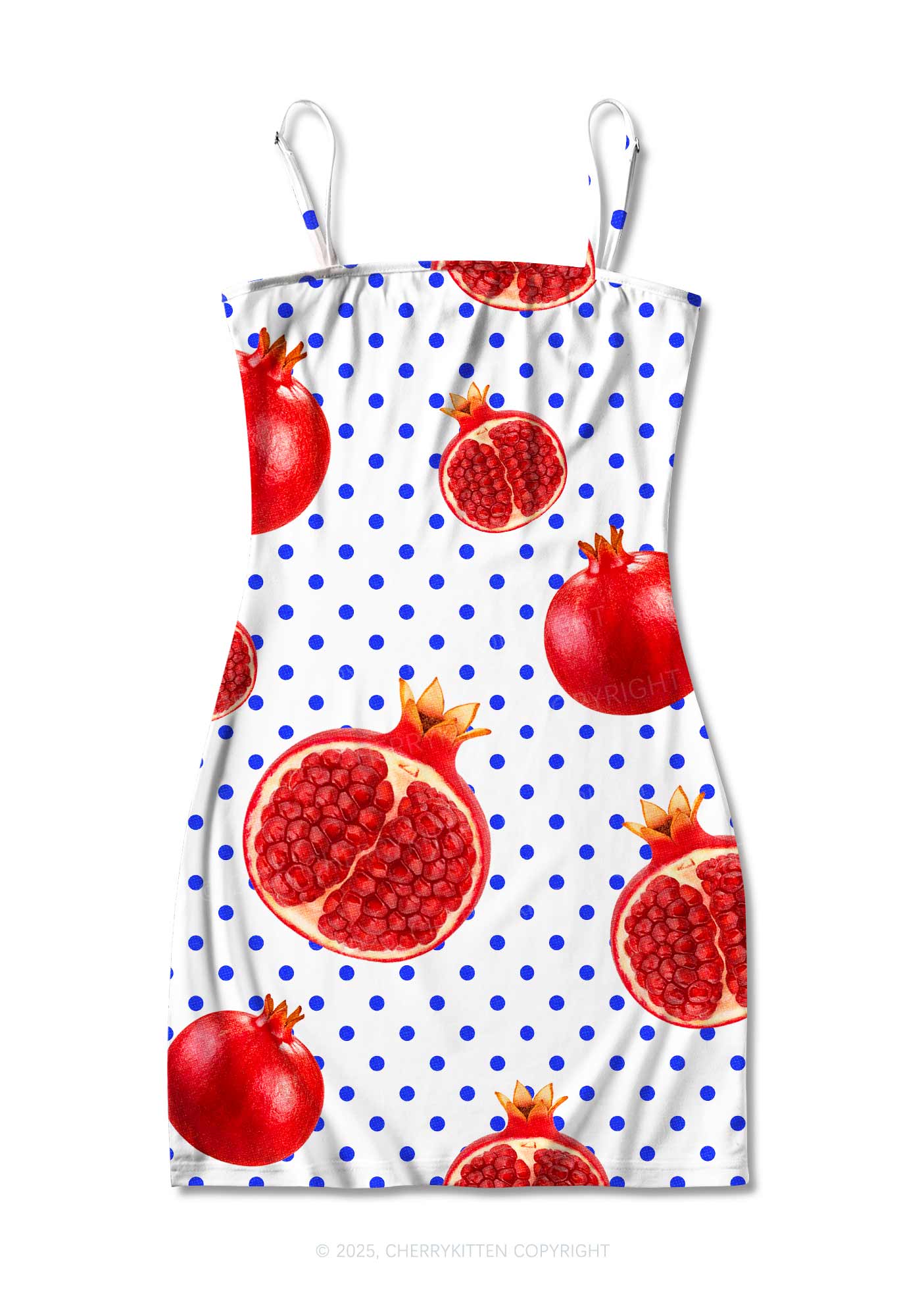 Red Pomegranate Y2K Print Slip Dress Cherrykitten