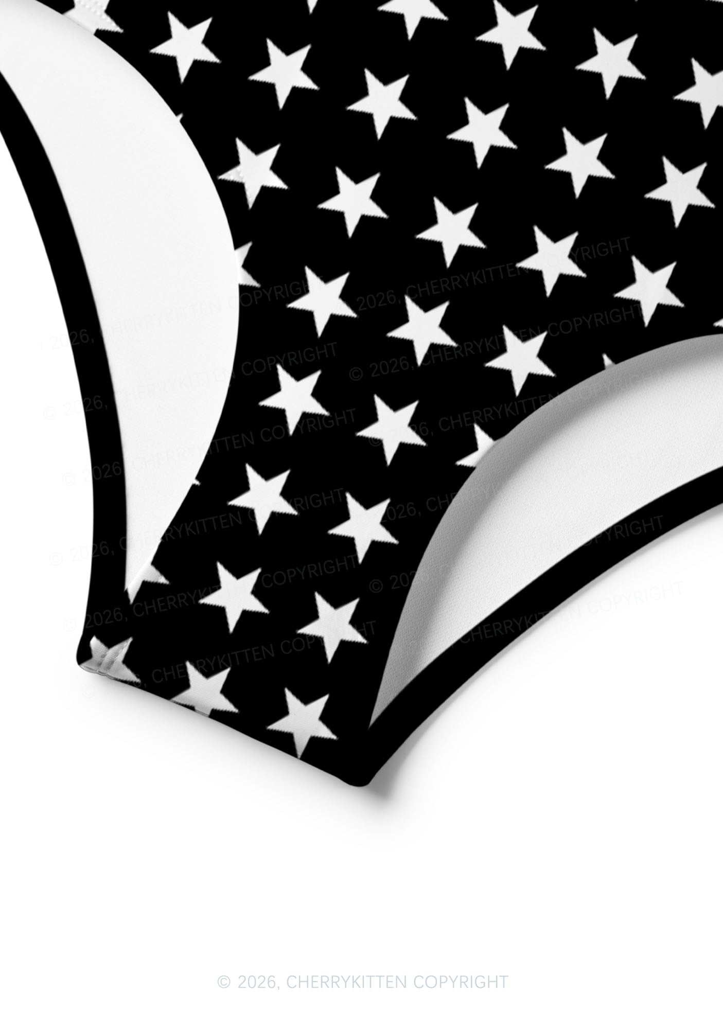 White Star On Black Y2K Print Bikini Set Cherrykitten