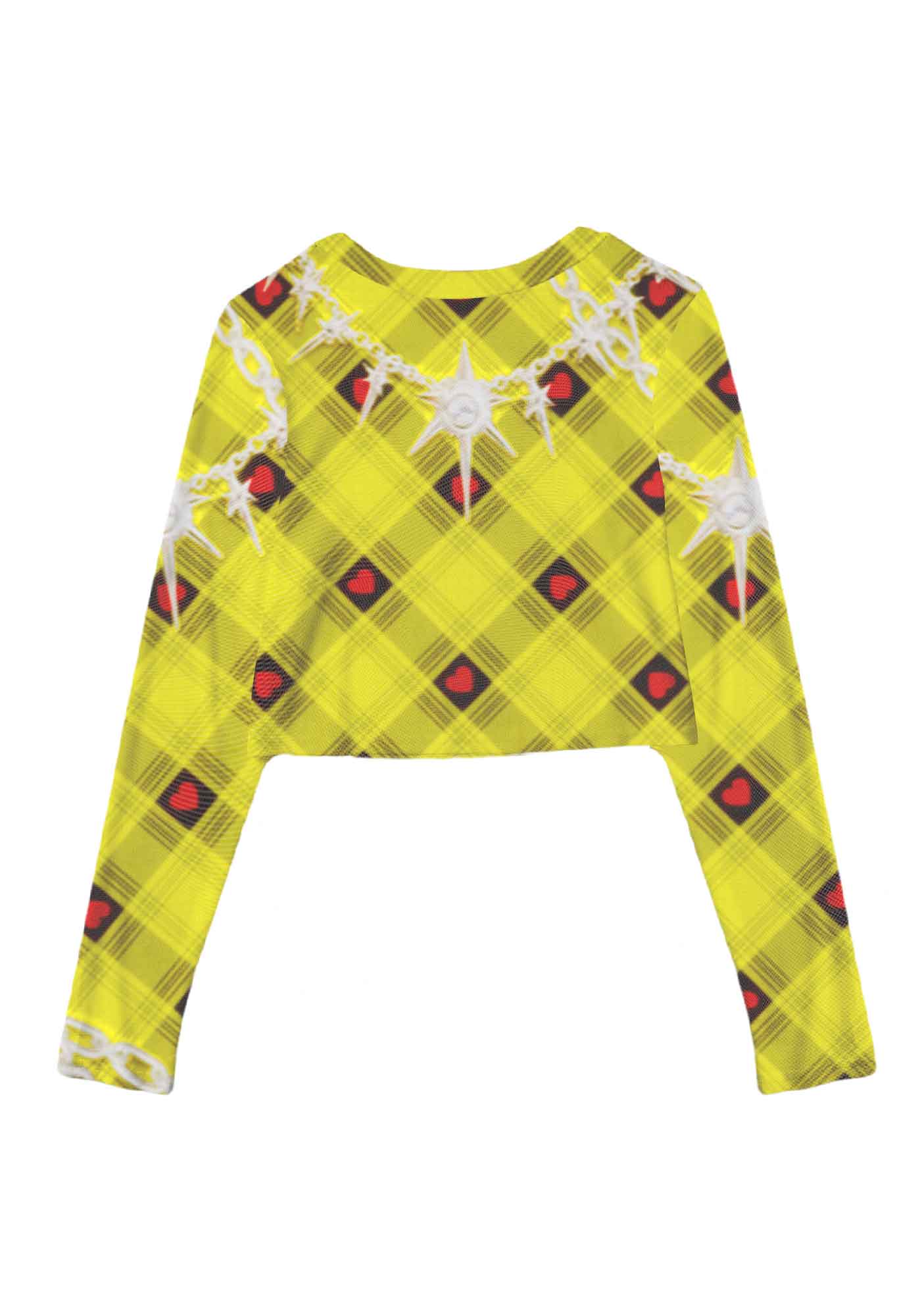 Star Chain and Hearts Y2K Mesh Long Sleeve Crop Top Cherrykitten