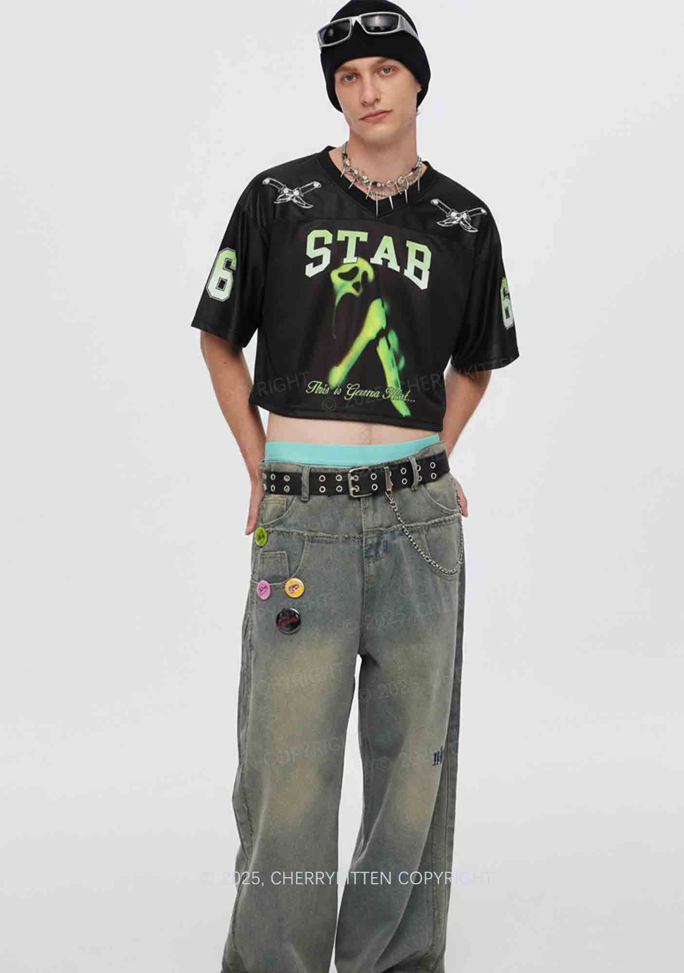 Custom Halloween Black Stab Ghost Y2K Crop Sport Jersey Shirts Cherrykitten