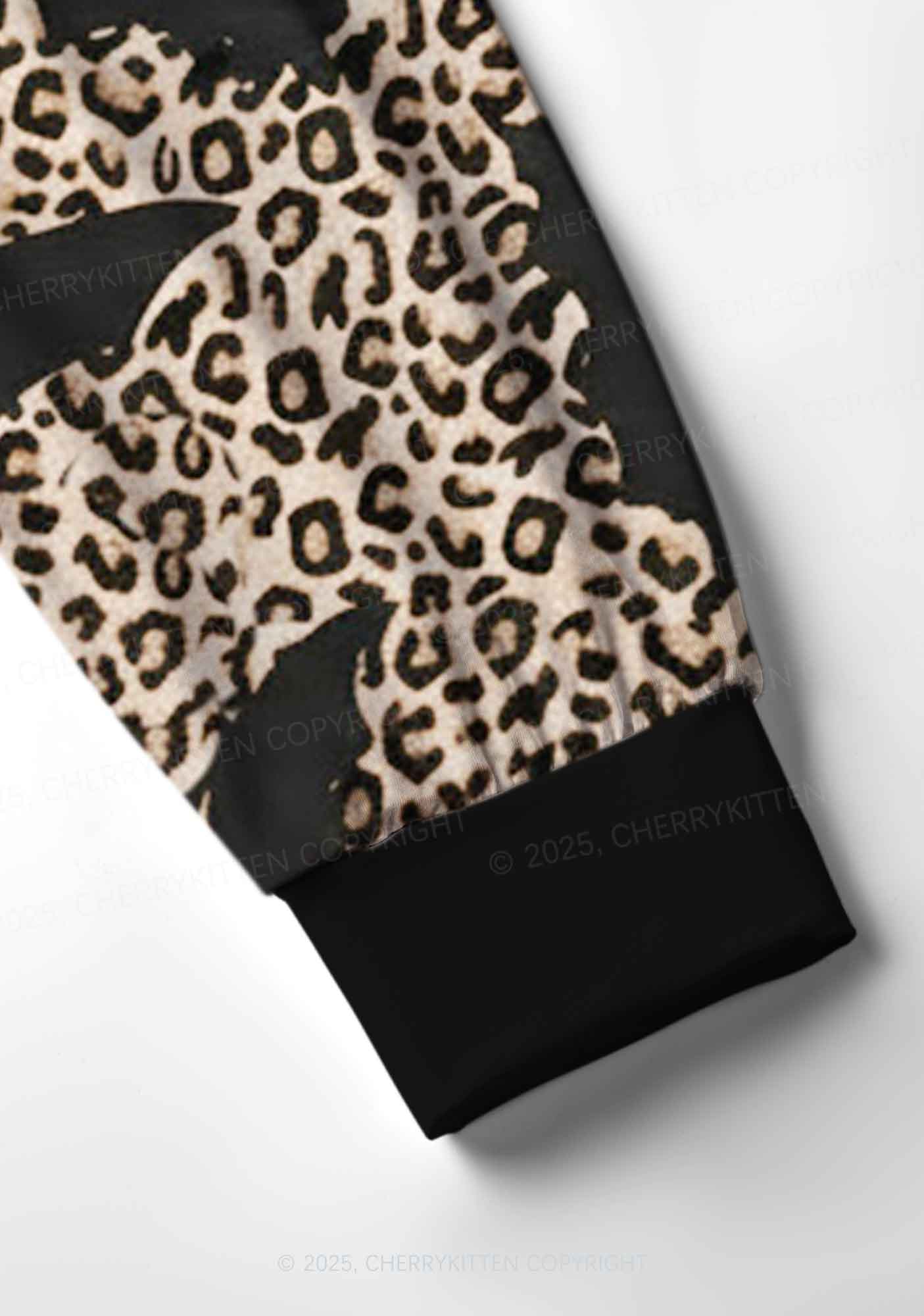 Bat Leopard Y2K Print Long Sleeve Pajama Set Cherrykitten