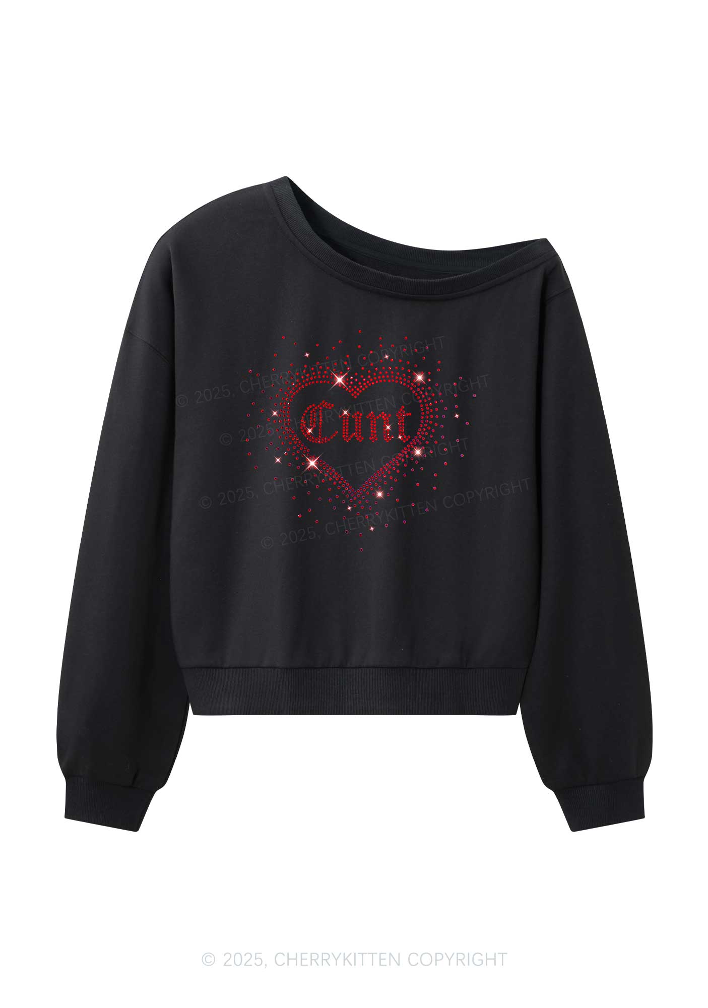 Rhinestone Love Cxxt Y2K Off Shoulder Sweatshirts Cherrykitten